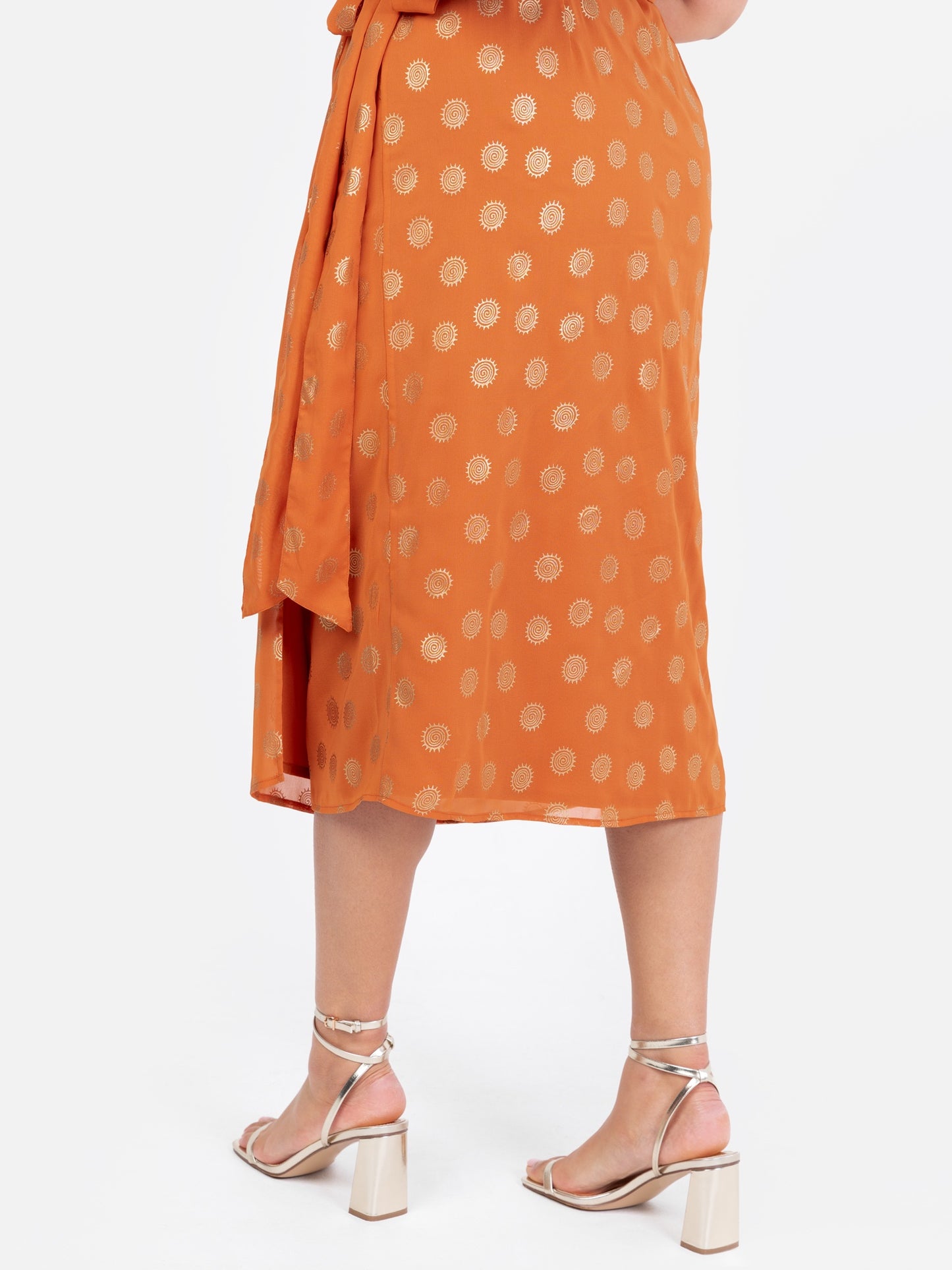 Lovedrobe Metallic Detail Orange Functional Wrap Midi Skirt