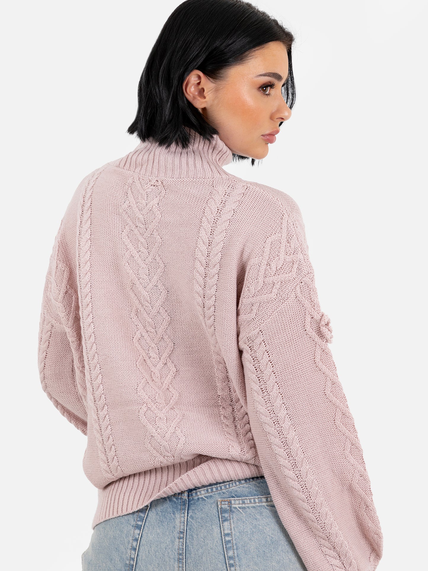 Lovedrobe Blush Cable Knit High Neck Jumper with Floral Detail