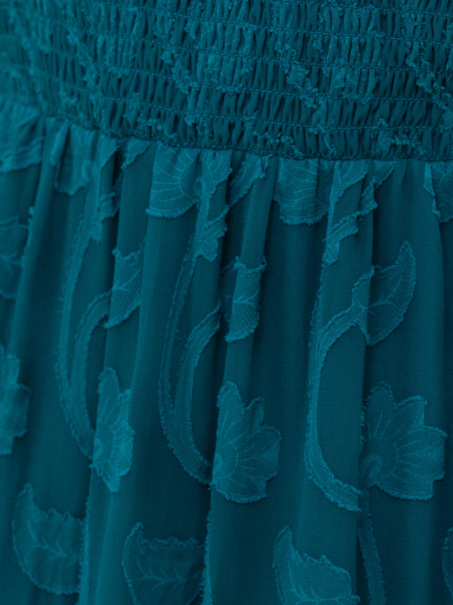 Lovedrobe Teal Floral Burnout Square Neck Shirred Midaxi Dress