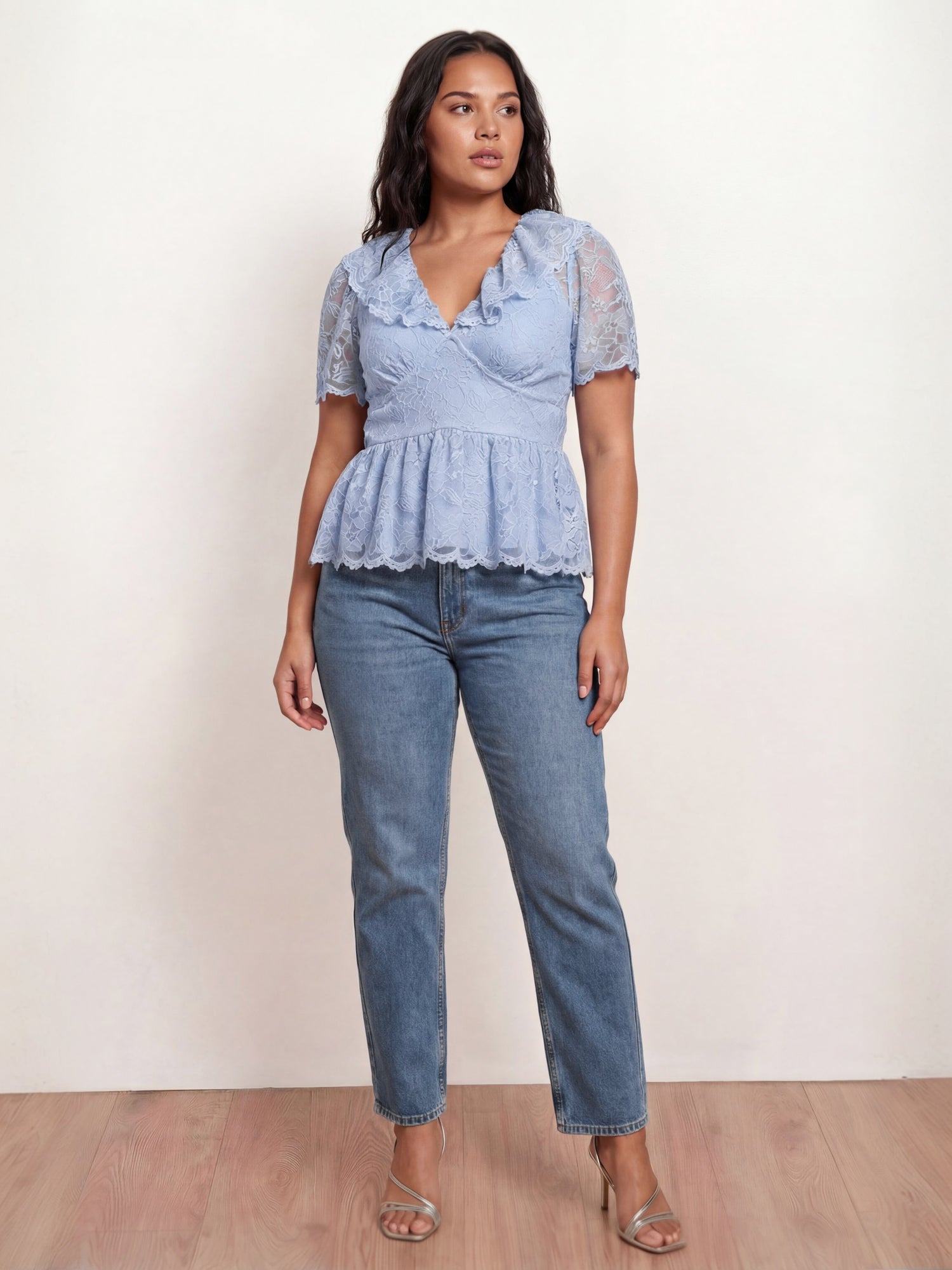 Lovedrobe Blue Lace Peplum Top with Frill Collar – My Store