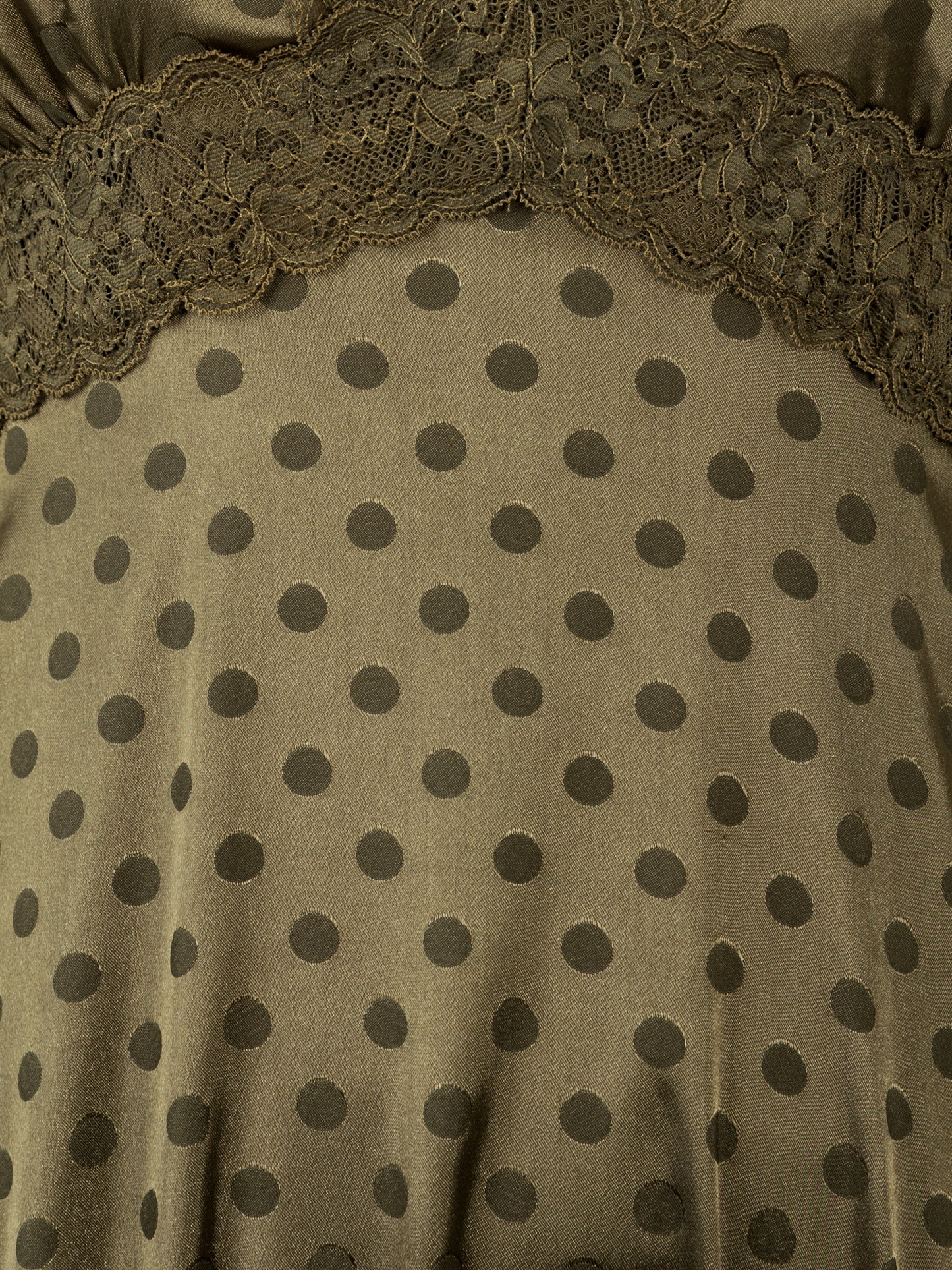 Lovedrobe Olive Polka Dot V Neck Midaxi Dress with Lace Trim