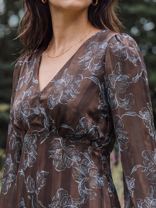 Lovedrobe Floral Print Burnout Satin Stripe Midaxi Dress