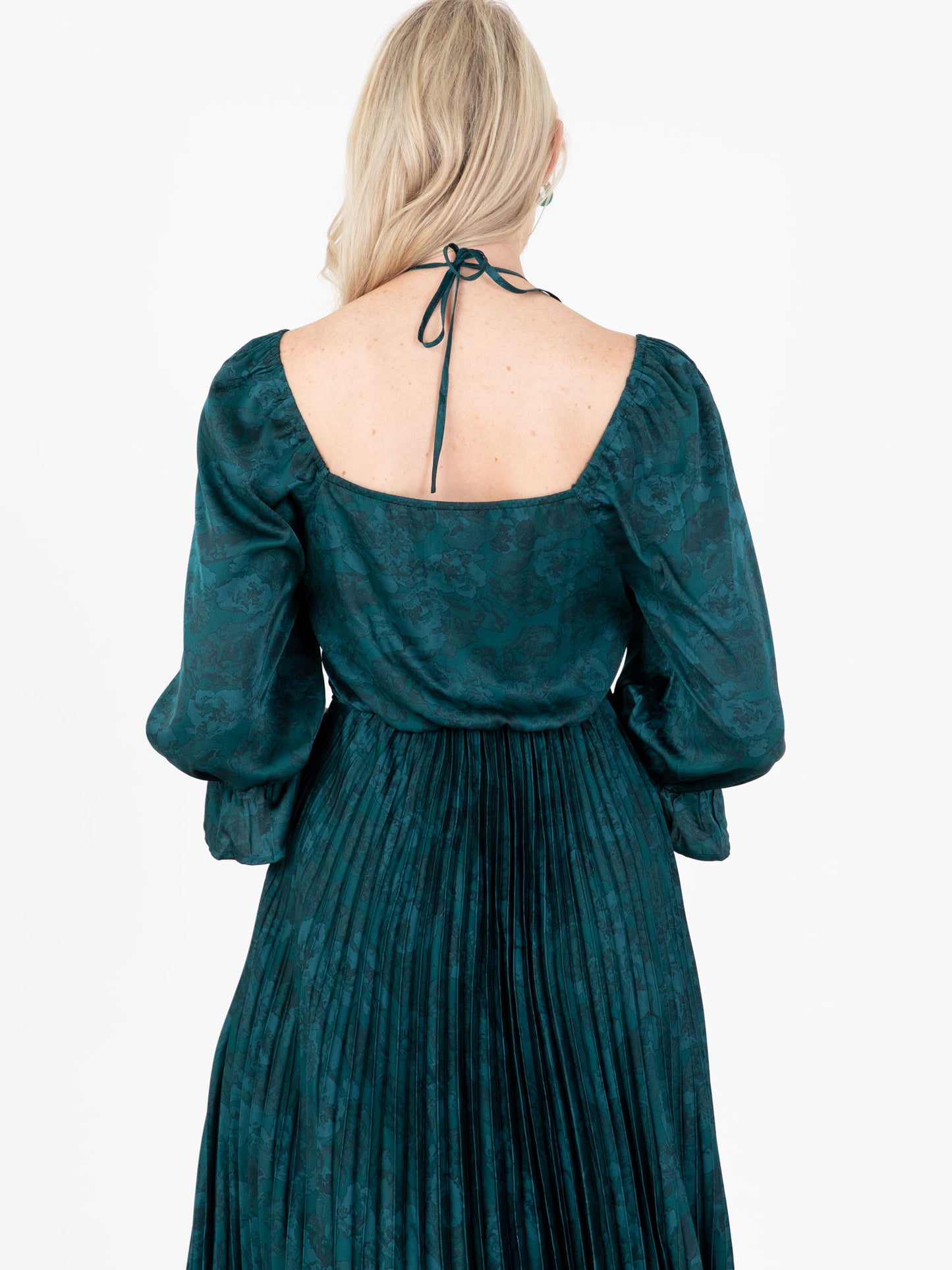 Lovedrobe Luxe Tie-Neck Pleated Satin Midi Dress