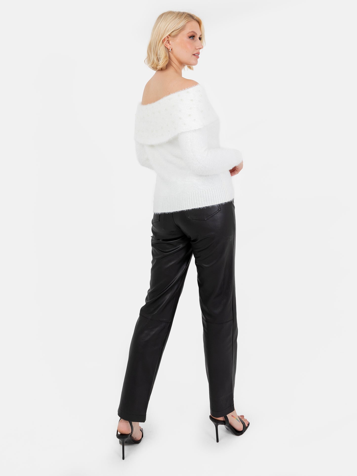 Lovedrobe Pearl Embellished Ivory Bardot Jumper