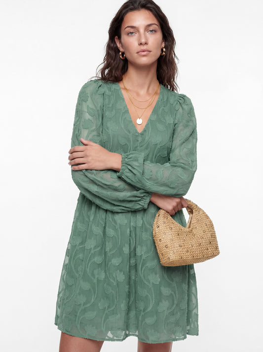Lovedrobe Sea Green Long Sleeve Floral Burnout Mini Dress