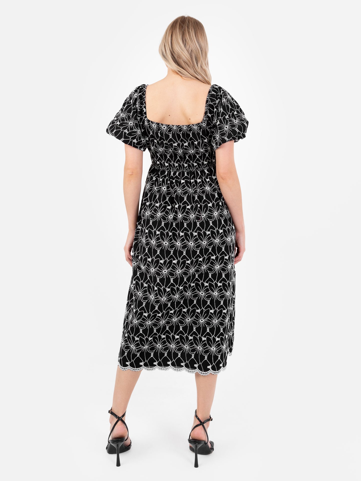 Lovedrobe Black Broderie Square Neck Midi Dress