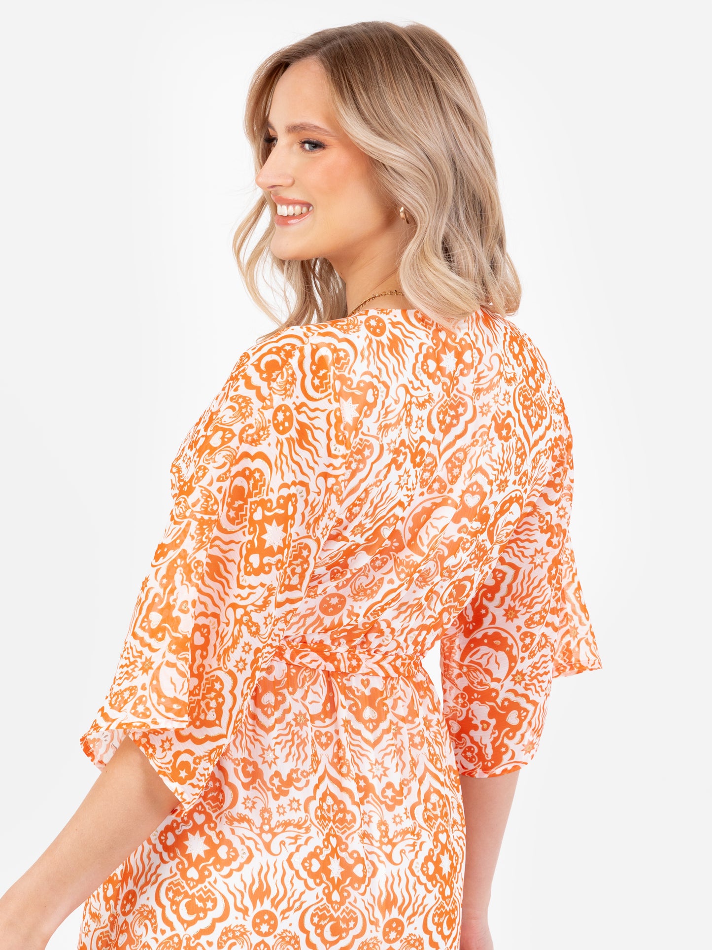 Lovedrobe Orange Faux Wrap Kimono Sleeve Midaxi Dress