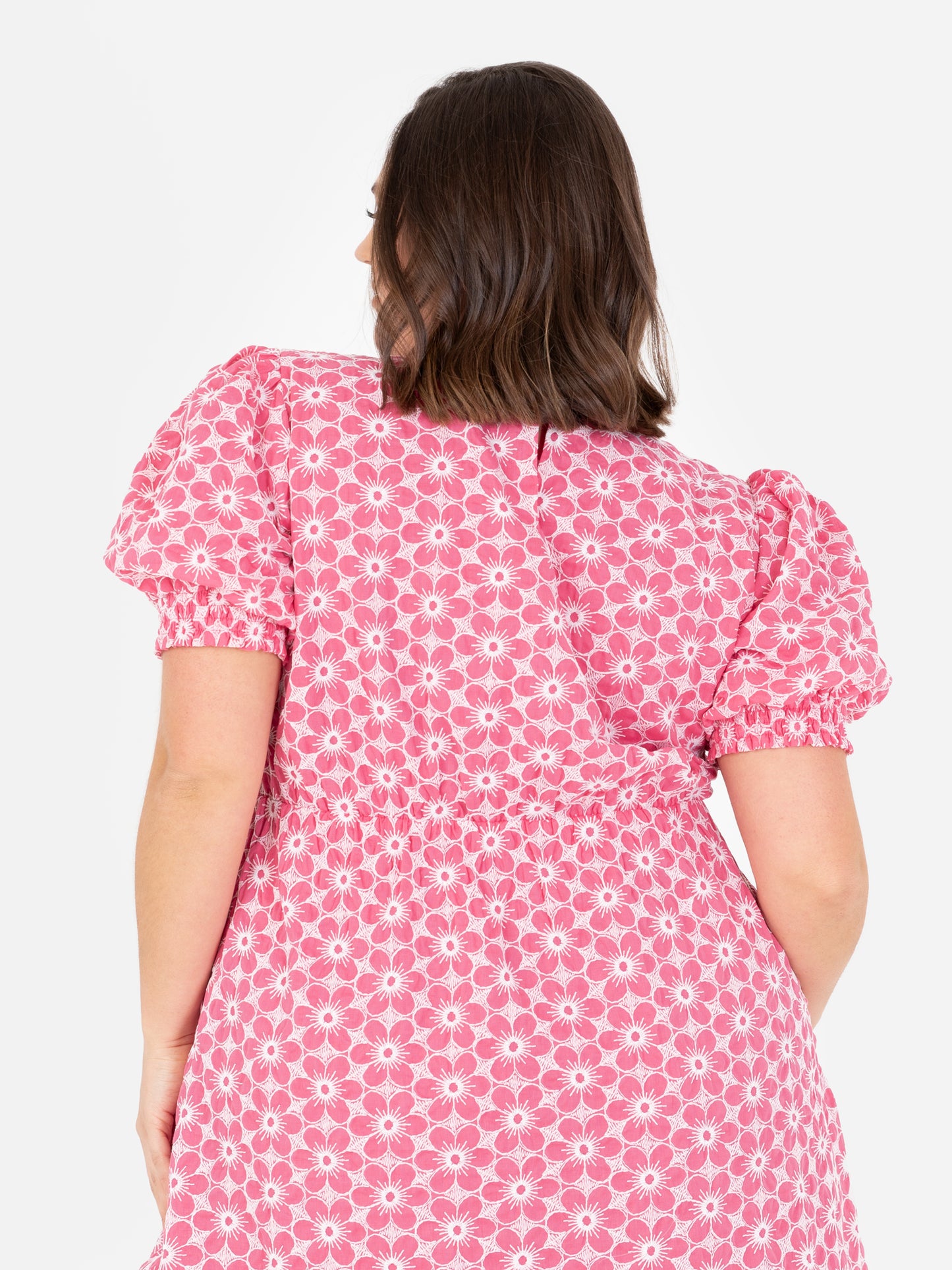 Lovedrobe Pink Floral Embroidered Short Sleeve Faux Wrap Mini Dress