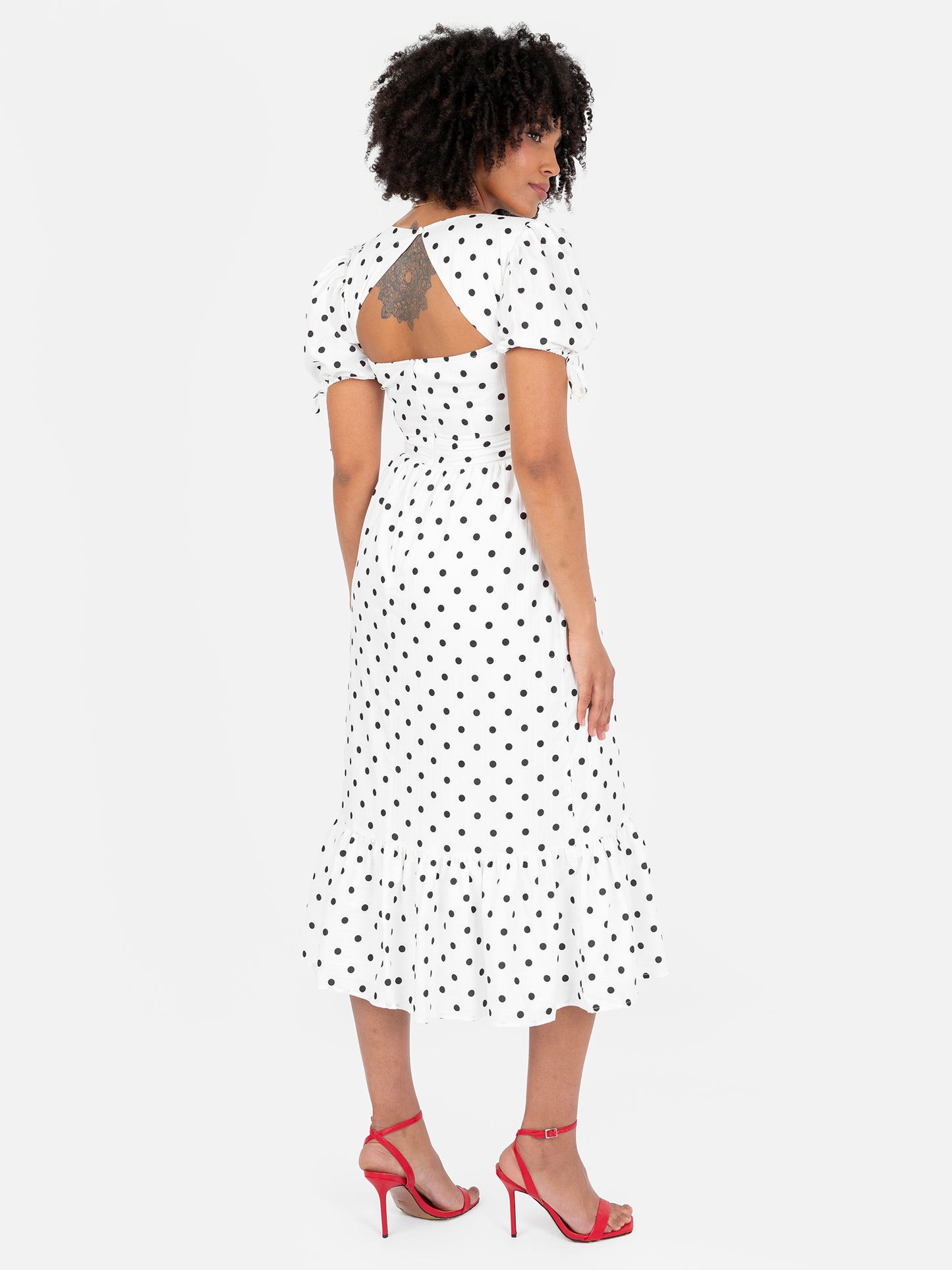 Lovedrobe Polka Dot Short Sleeve & Cut-Out Back Midi Dress