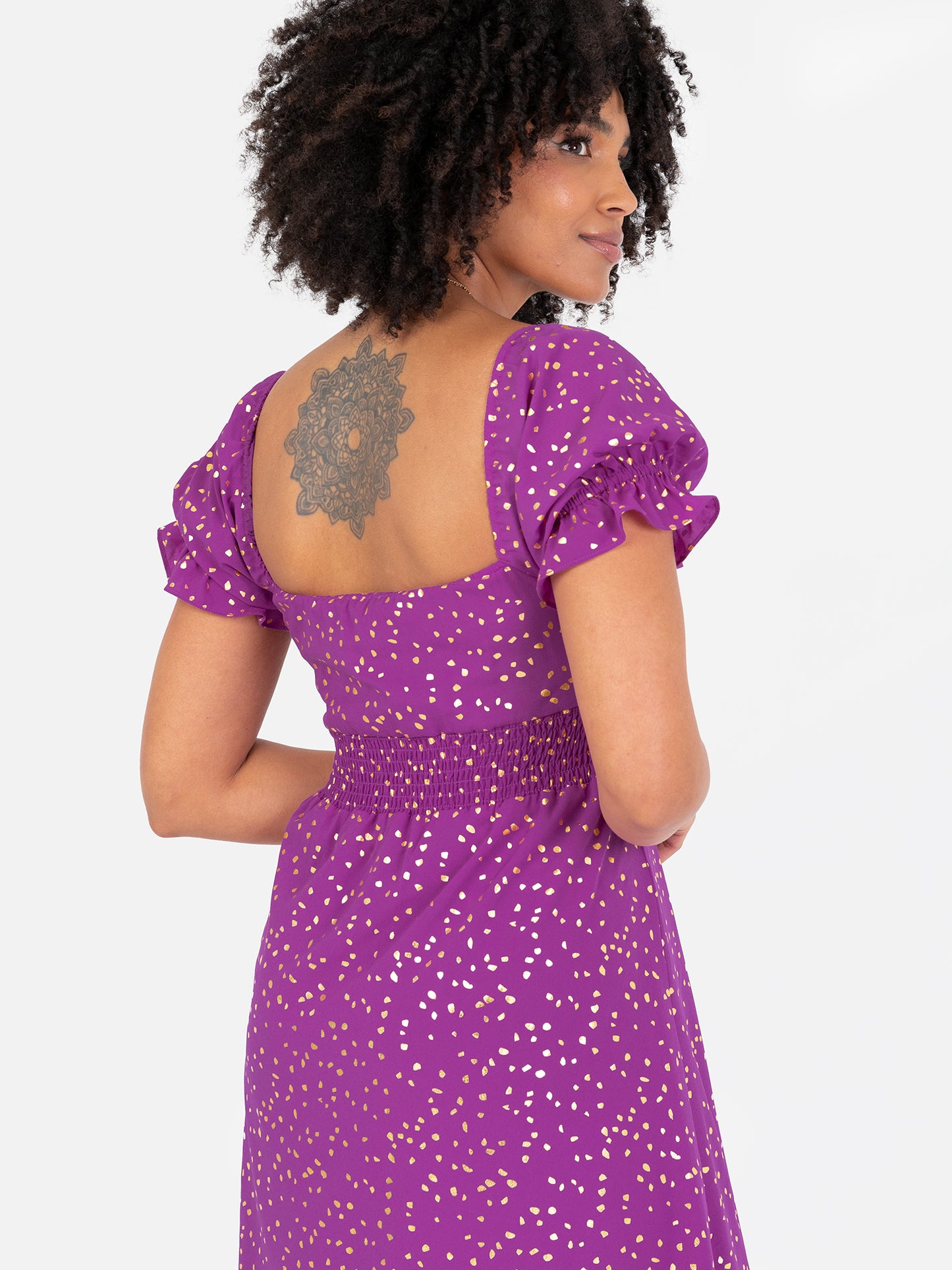 Lovedrobe Purple Short Sleeve Gold Detail Midaxi Dress