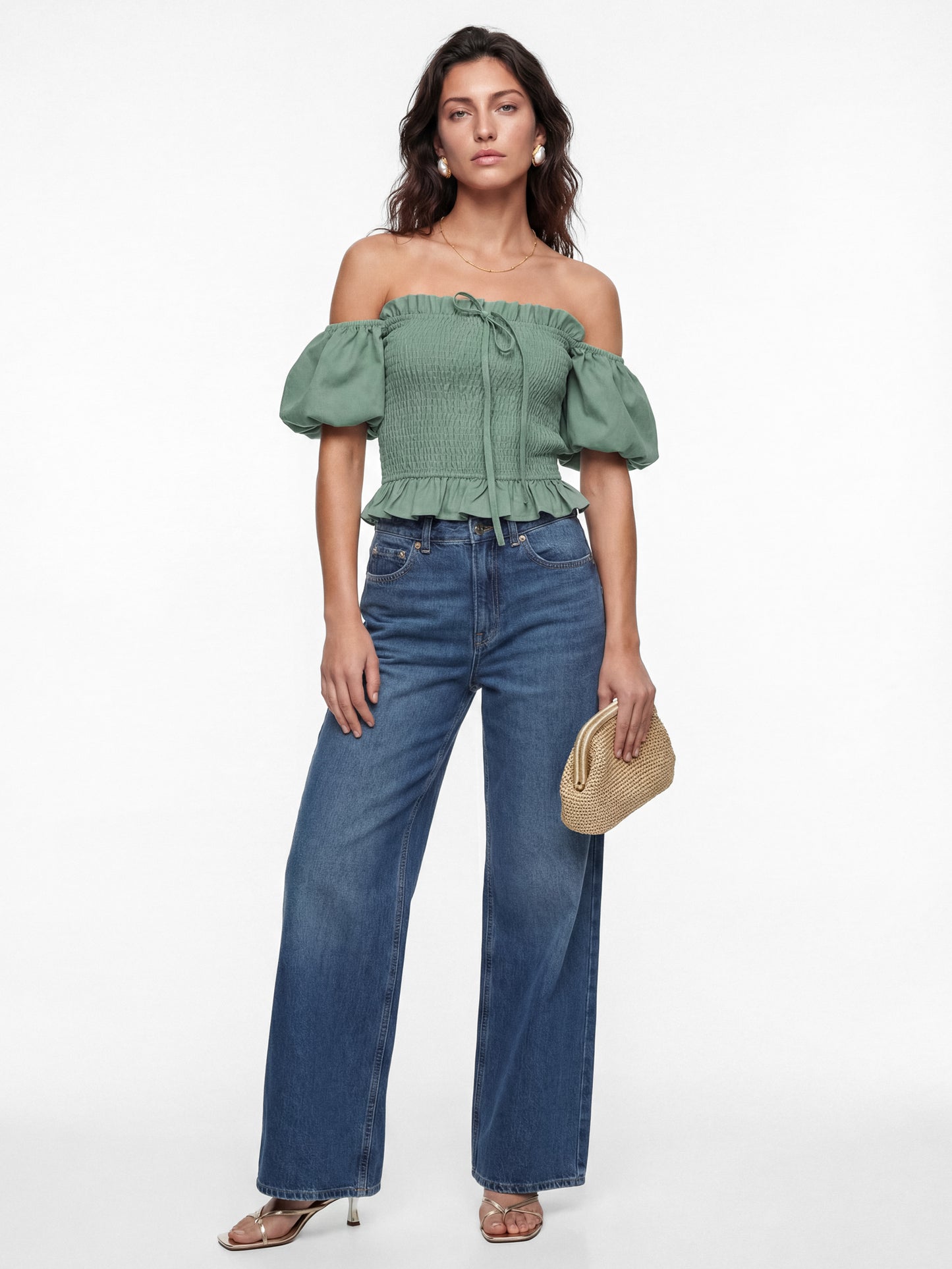 Lovedrobe Sea Green Short Sleeve Shirred Top Co-Ord