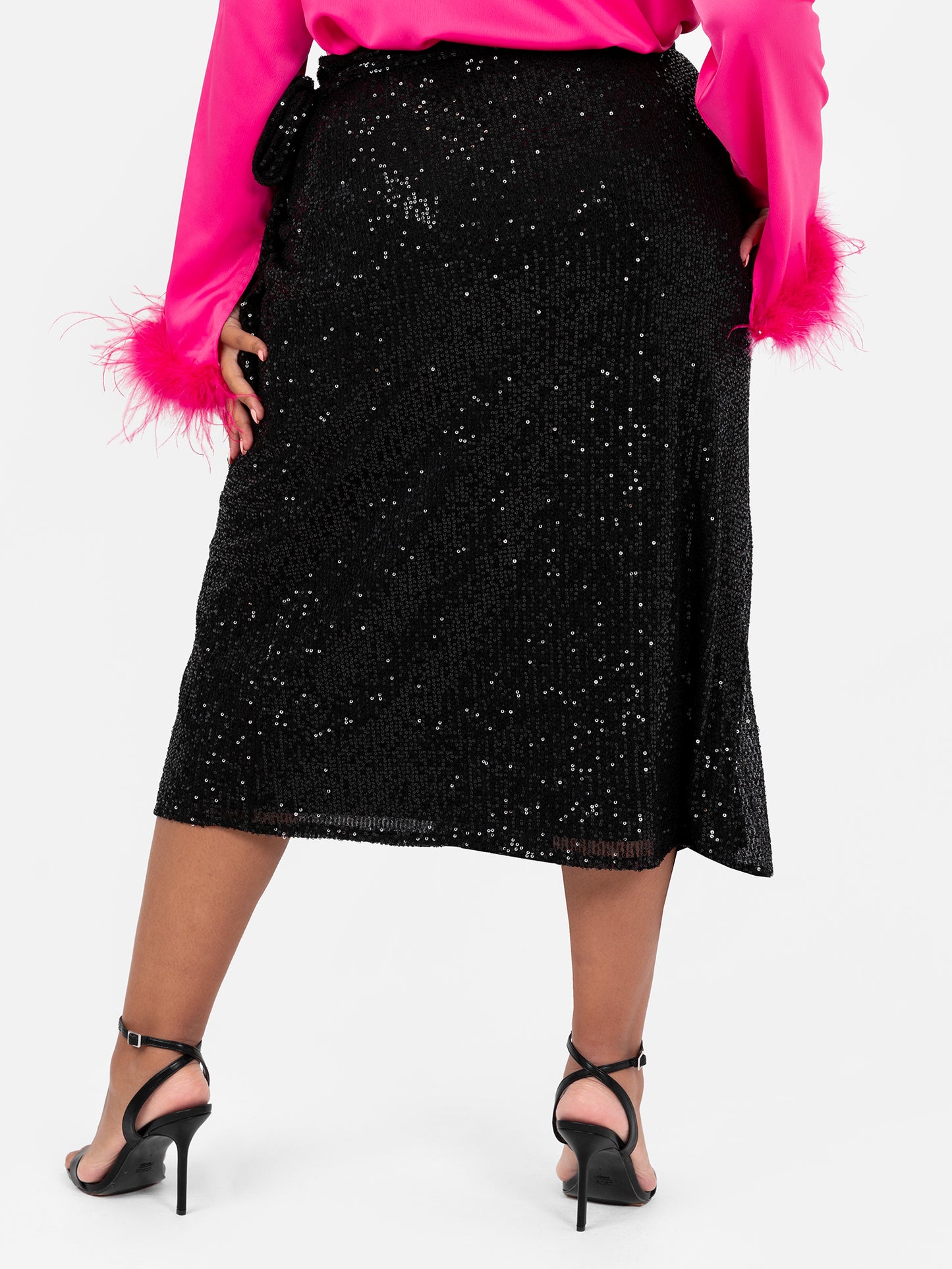 Lovedrobe Black Sequin Midi Wrap Skirt