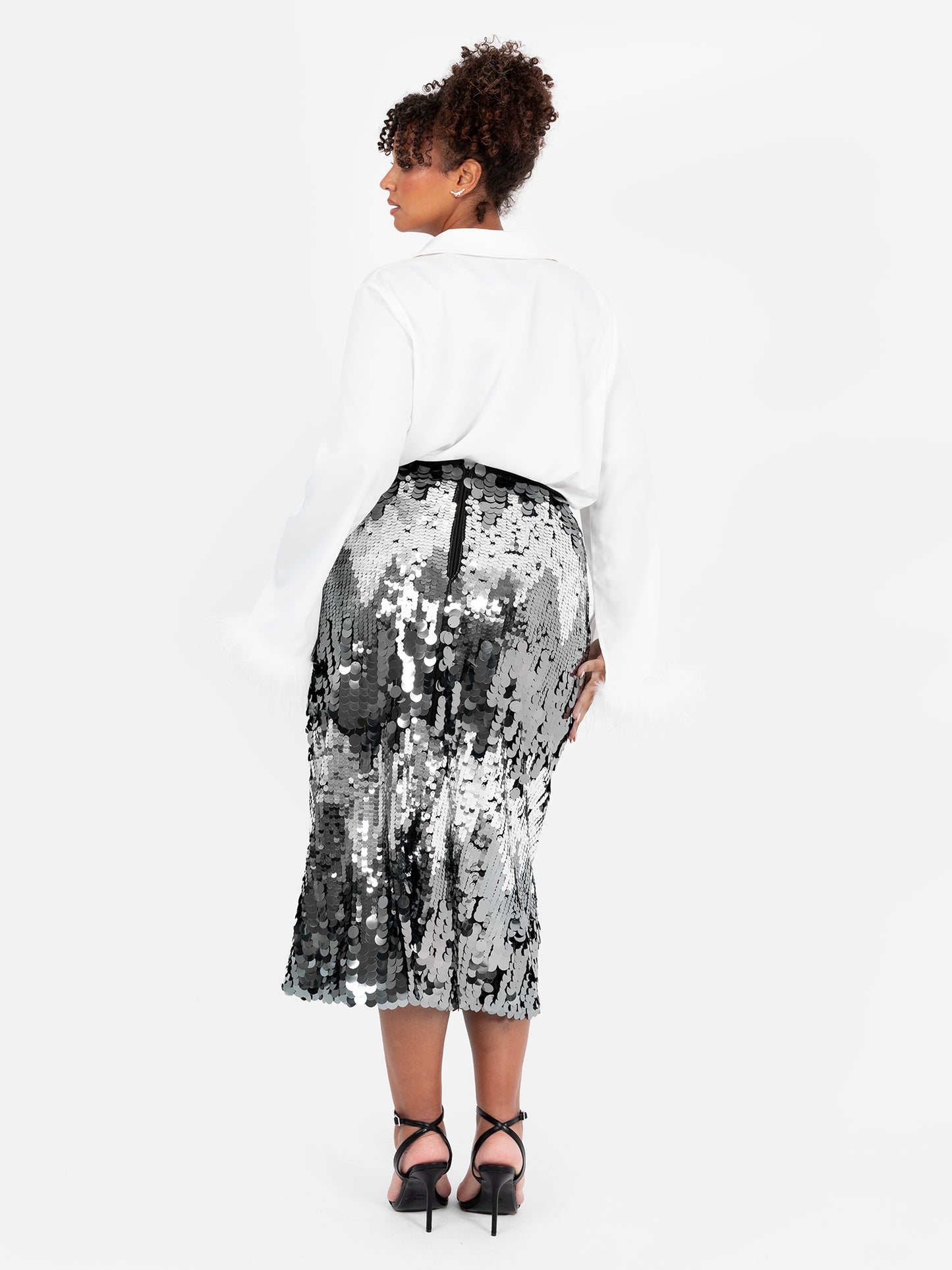 Lovedrobe Zig-Zag Silver Sequin Midi Skirt