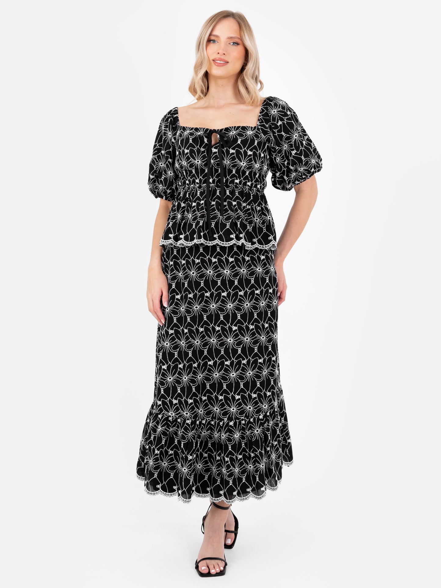 Lovedrobe Black Broderie Midaxi Skirt