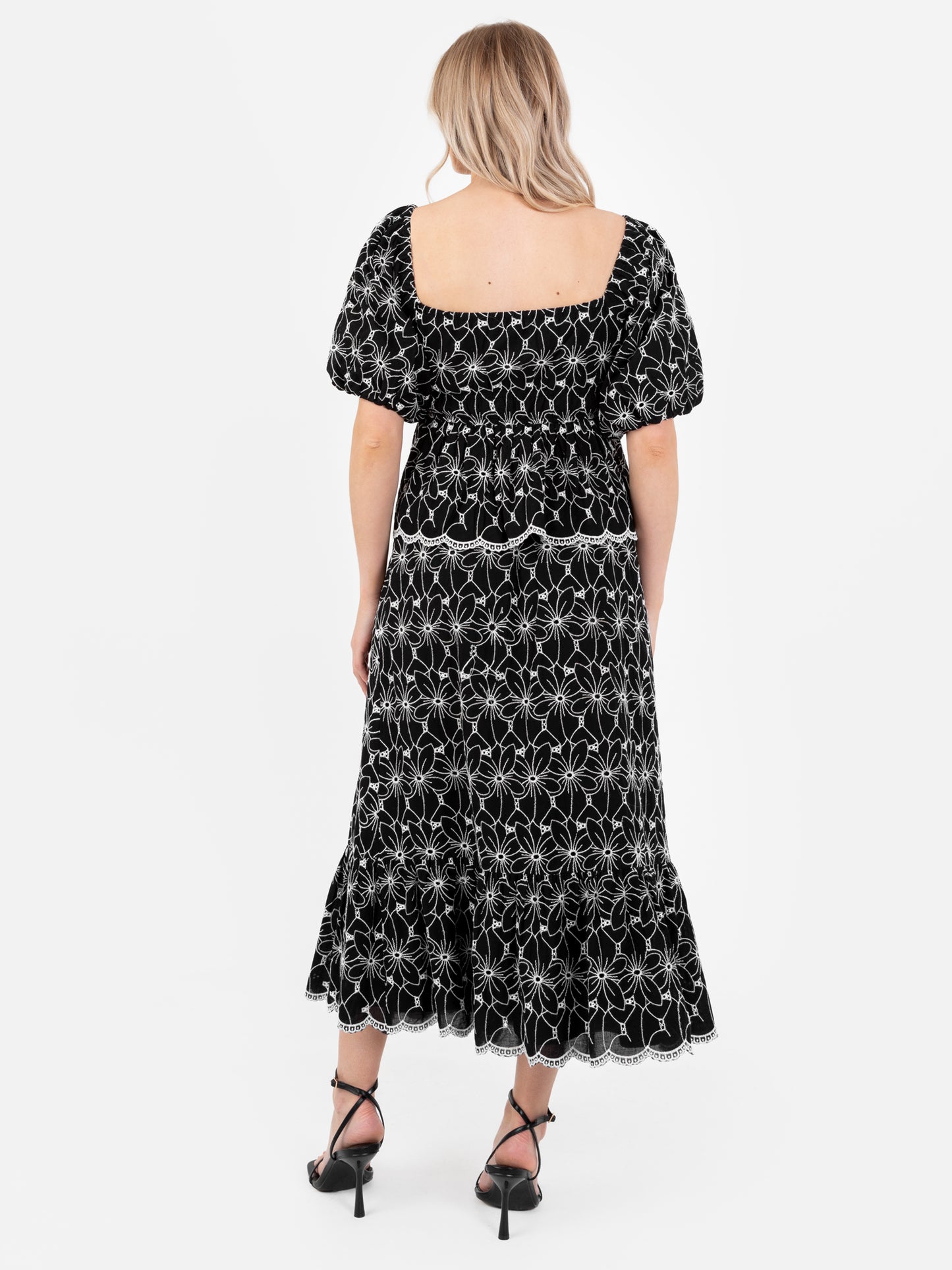 Lovedrobe Broderie Square Neck Short Puff Sleeve Peplum Top