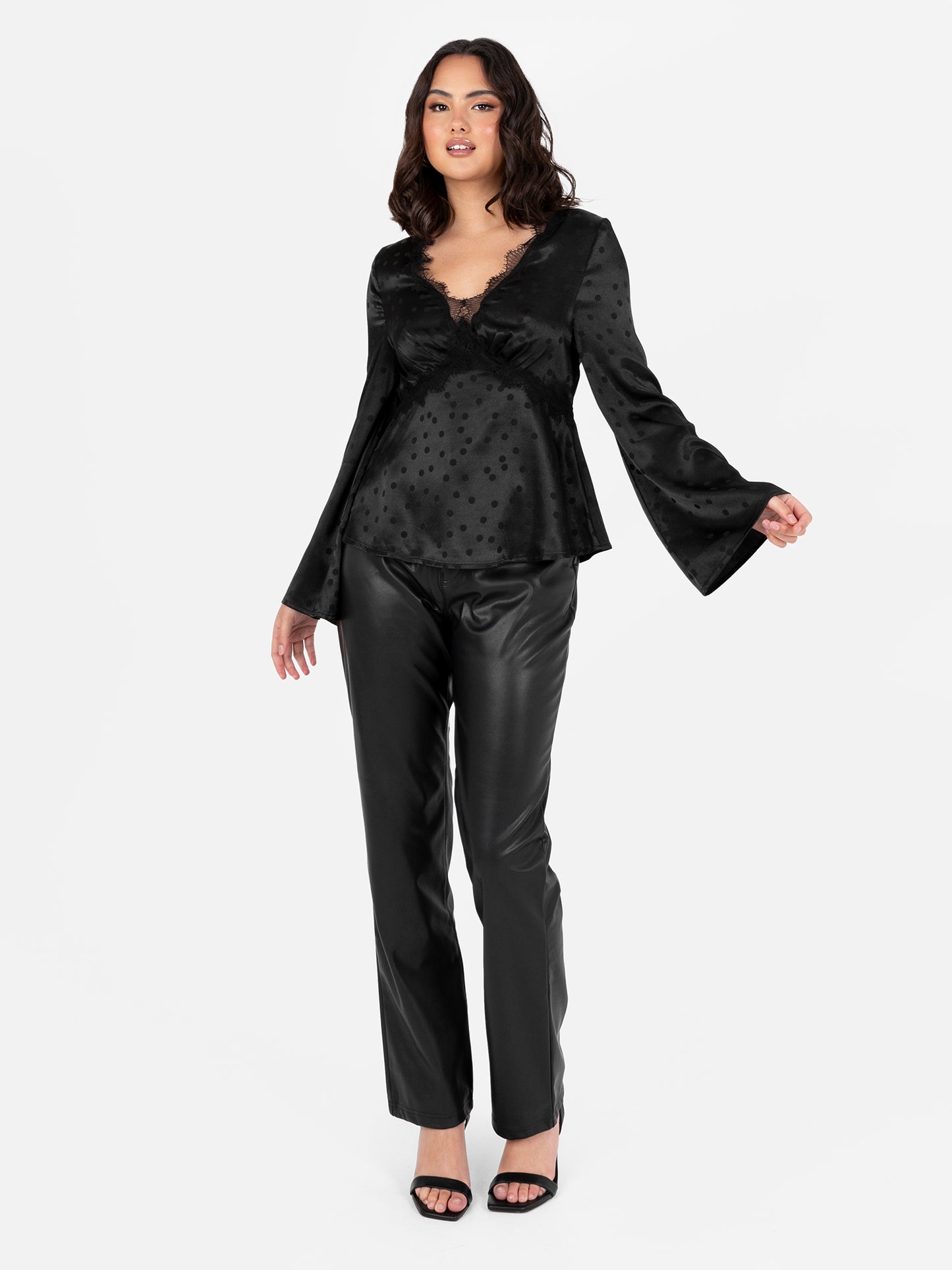 Lovedrobe Black Polka Dot Maxi Sleeve Satin Top