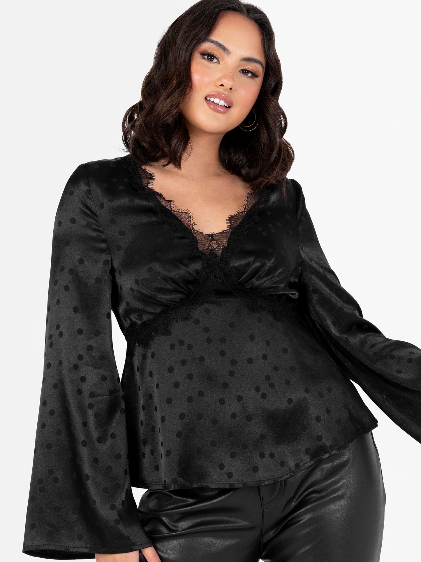 Lovedrobe Black Polka Dot Maxi Sleeve Satin Top