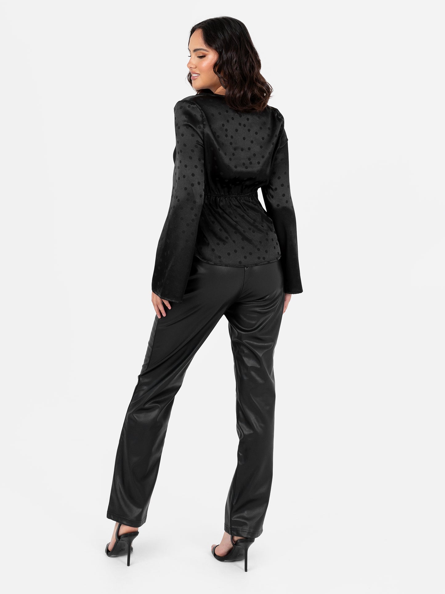 Lovedrobe Black Polka Dot Maxi Sleeve Satin Top