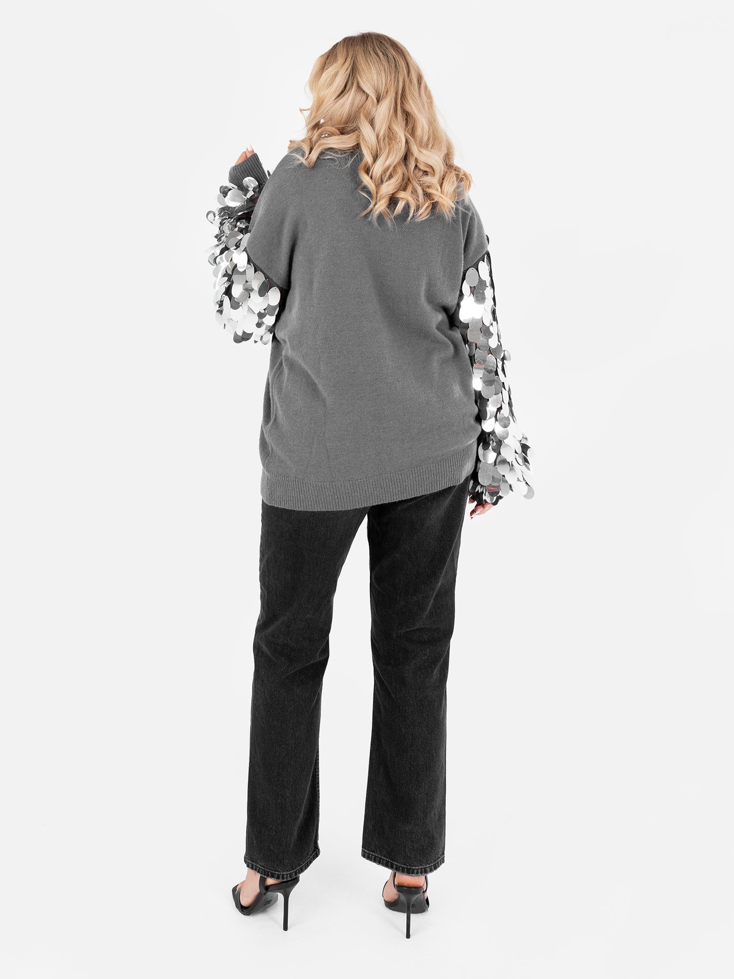 Lovedrobe Grey Sequin Sleeve Maxiline Jumper
