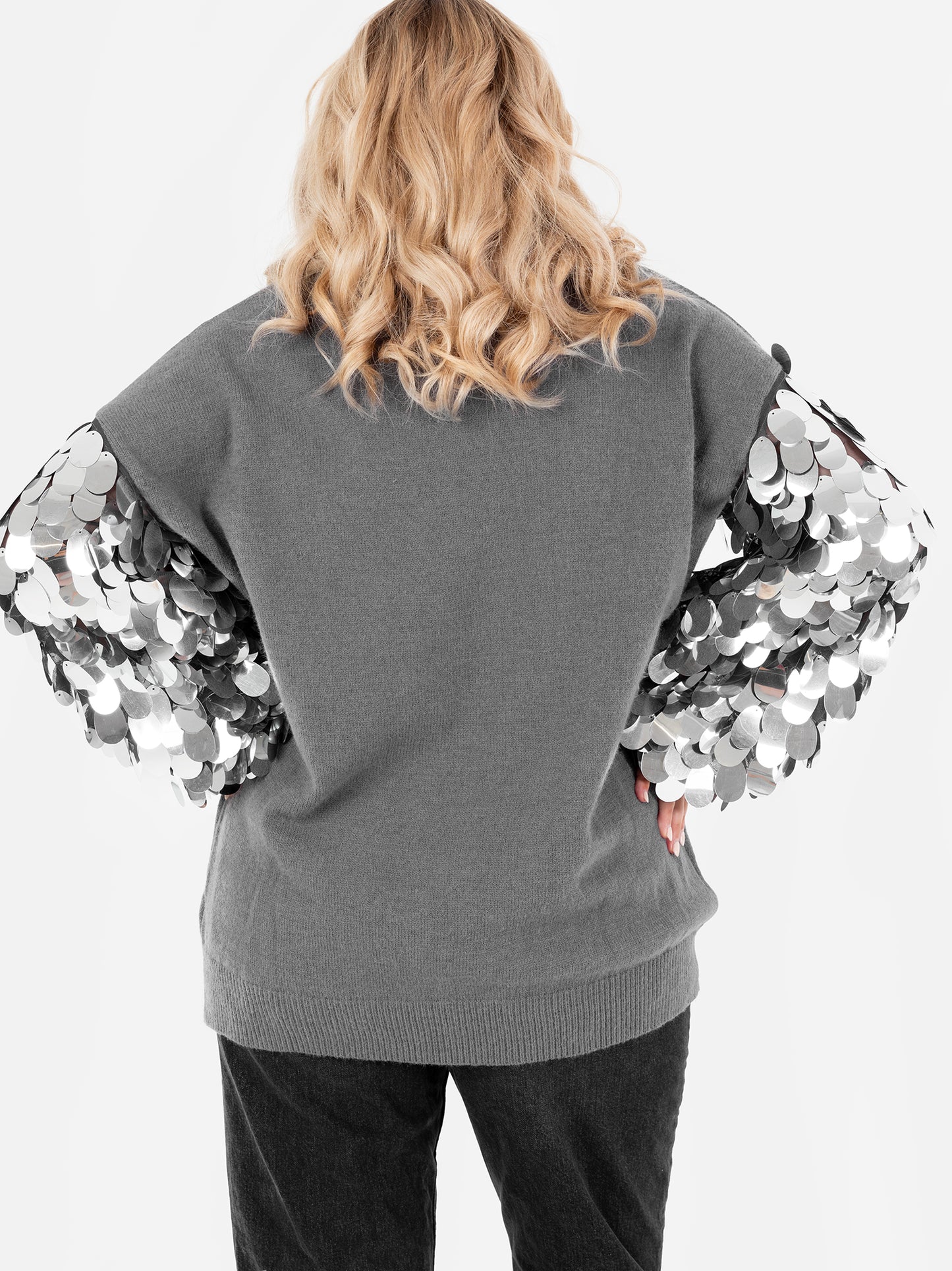 Lovedrobe Grey Sequin Sleeve Maxiline Jumper