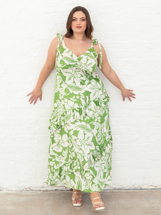 Lovedrobe Floral Tie Shoulder & Ruffle Detail Midaxi Dress