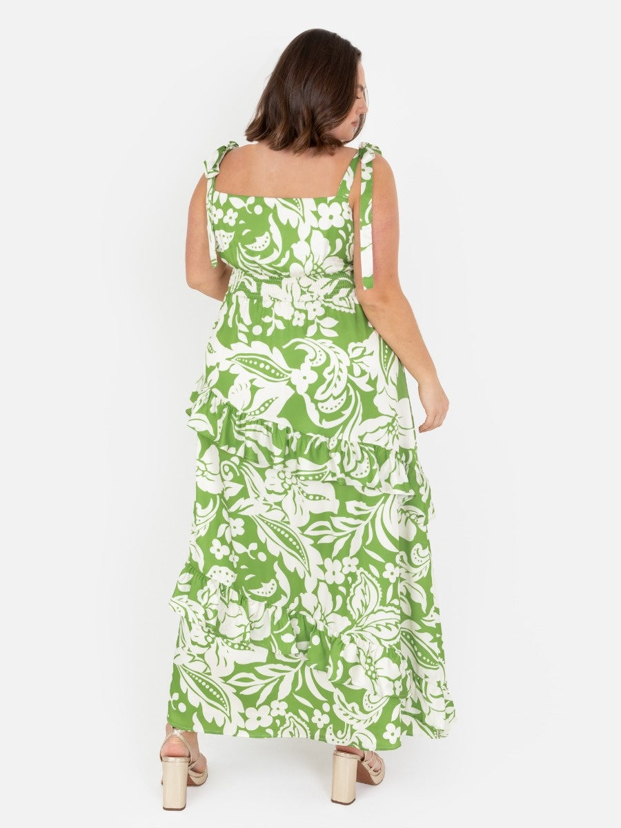 Lovedrobe Floral Tie Shoulder & Ruffle Detail Midaxi Dress