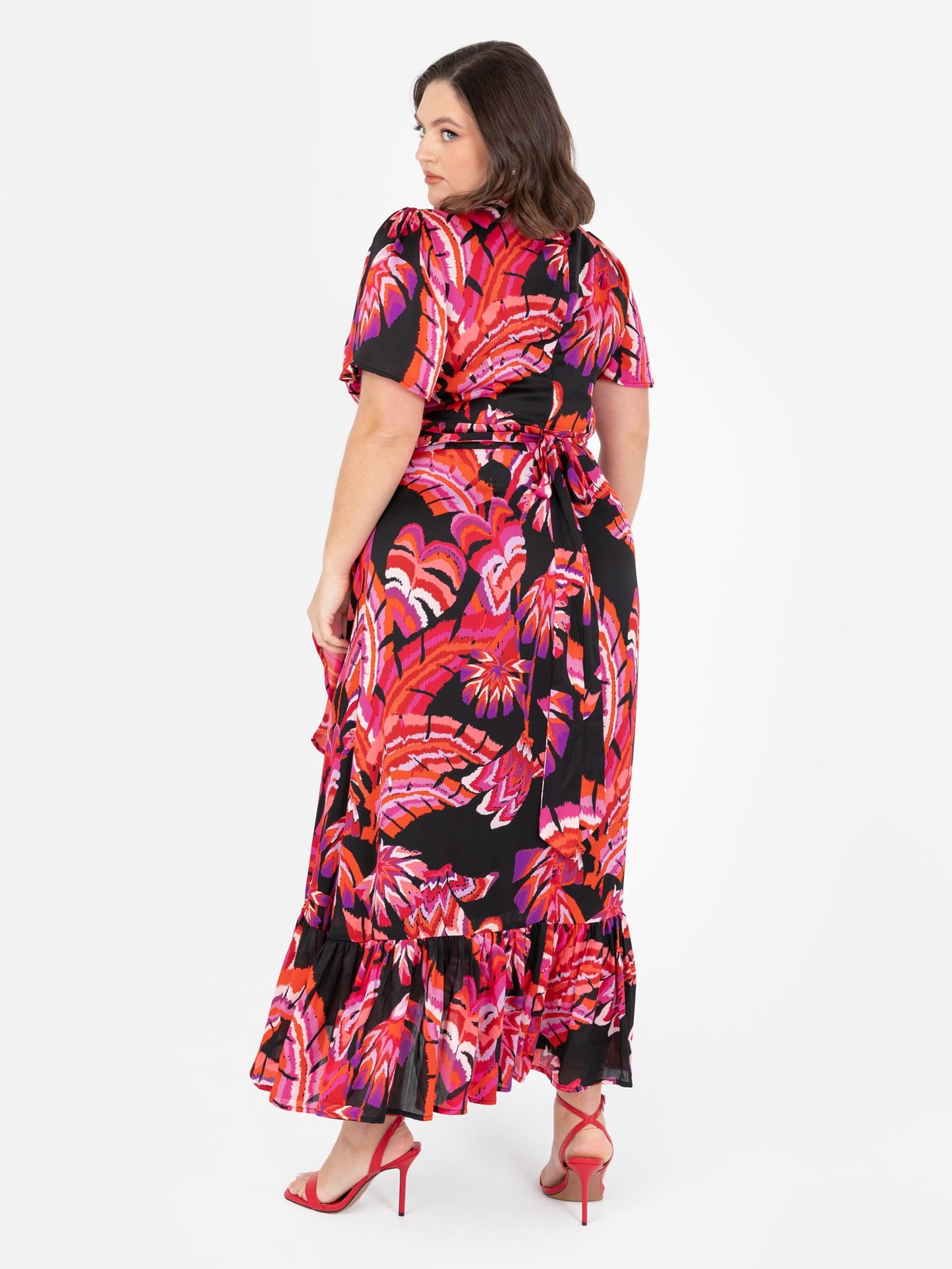 Lovedrobe Floral Angel Sleeve Waterfall Ruffle Midaxi Dress