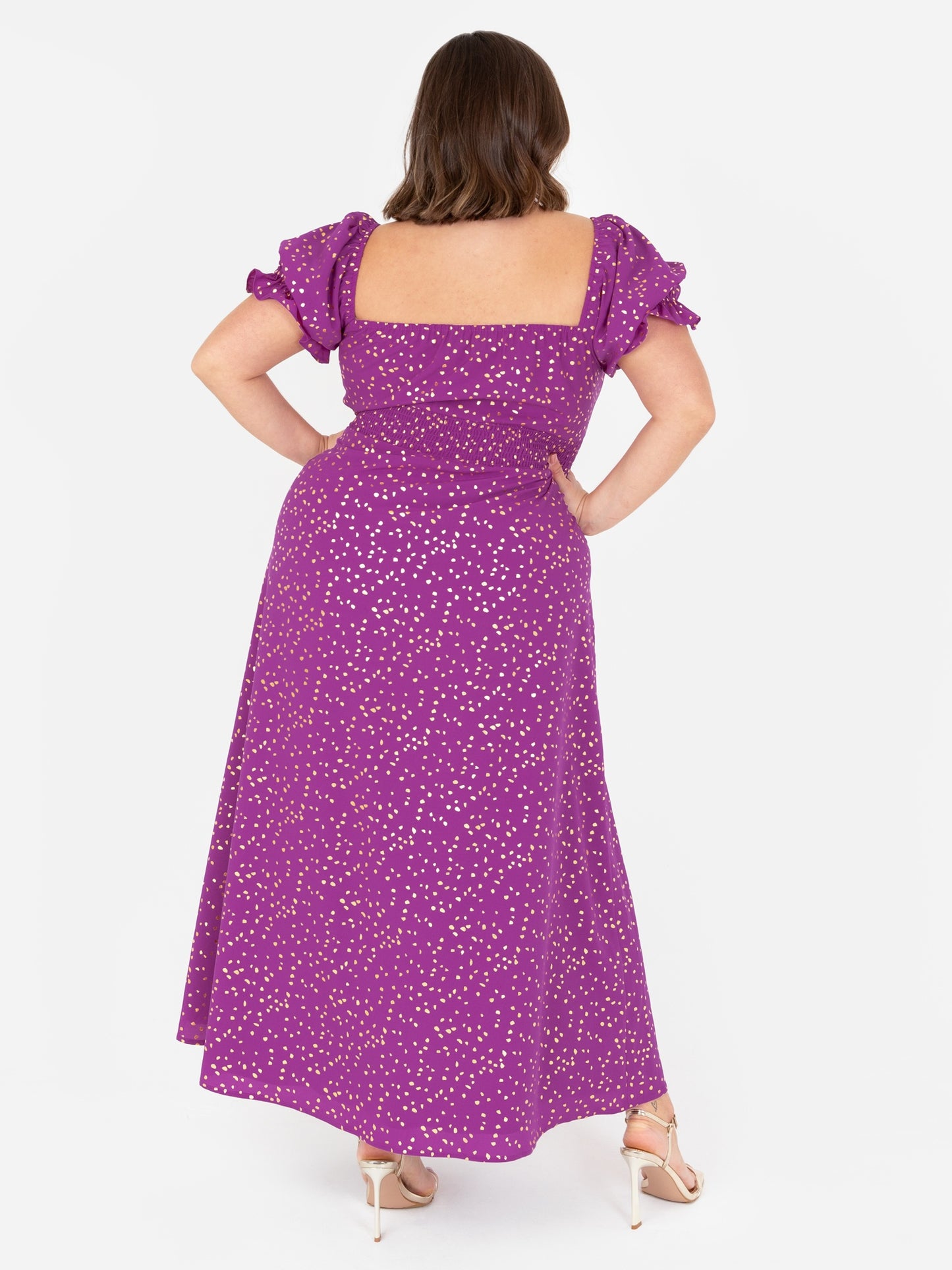 Lovedrobe Purple Short Sleeve Gold Detail Midaxi Dress