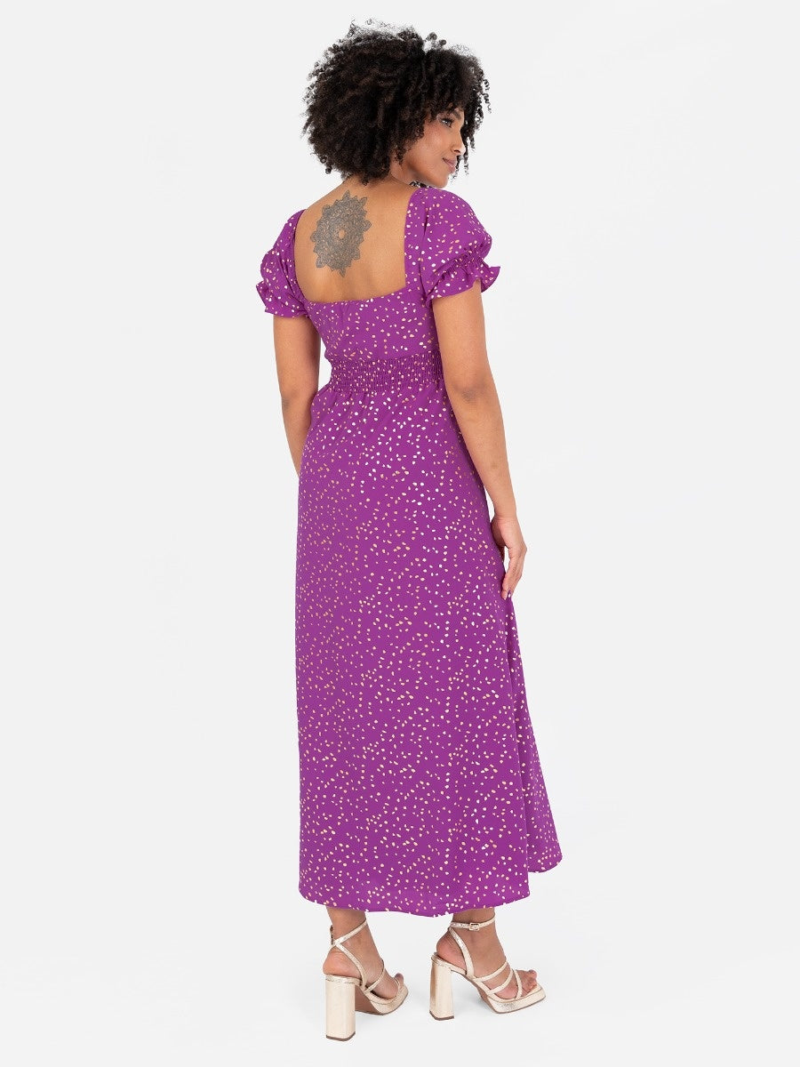 Lovedrobe Purple Short Sleeve Gold Detail Midaxi Dress