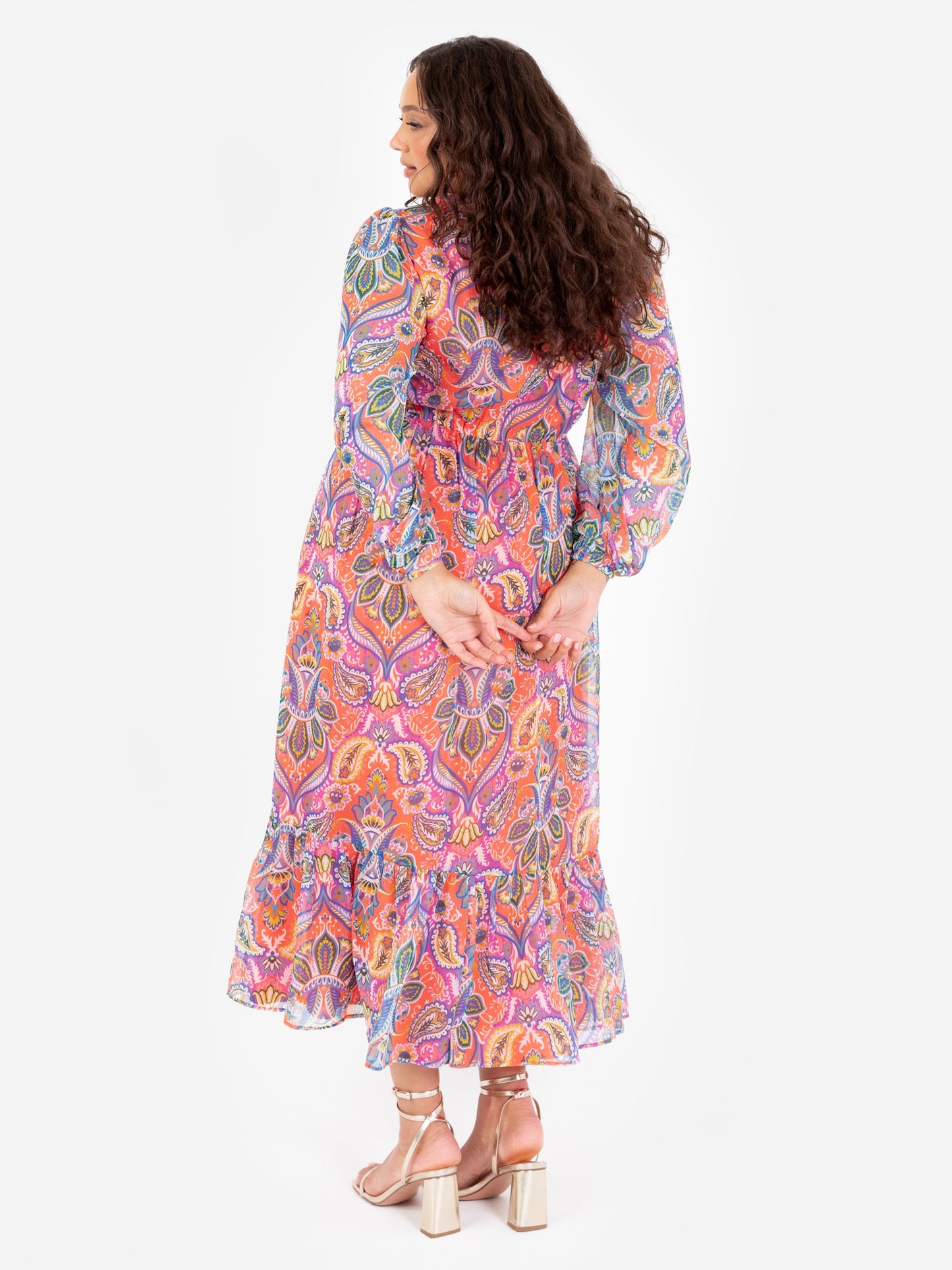 Lovedrobe Paisley V Neck Maxi Sleeve Midaxi Dress