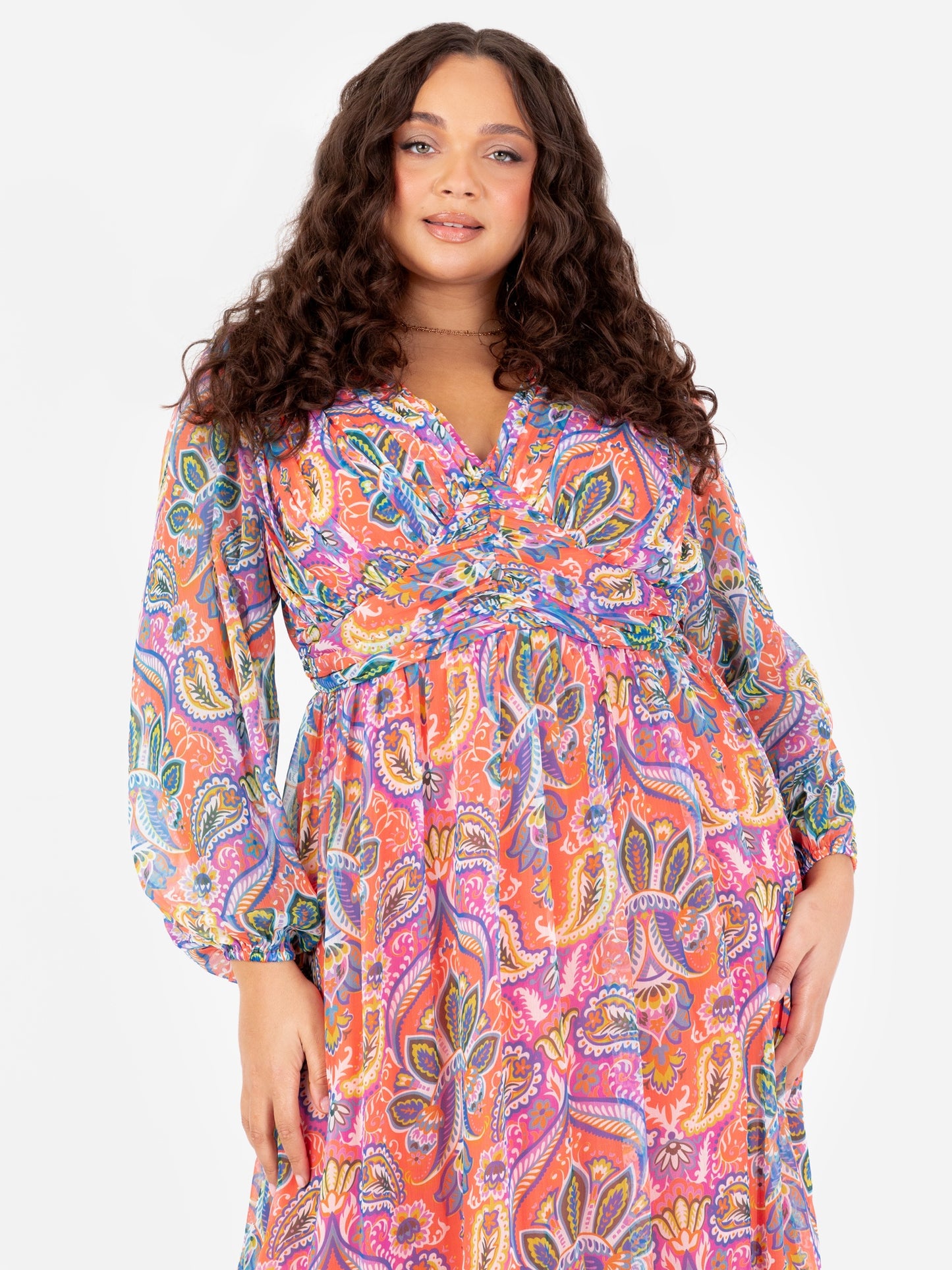 Lovedrobe Paisley V Neck Maxi Sleeve Midaxi Dress