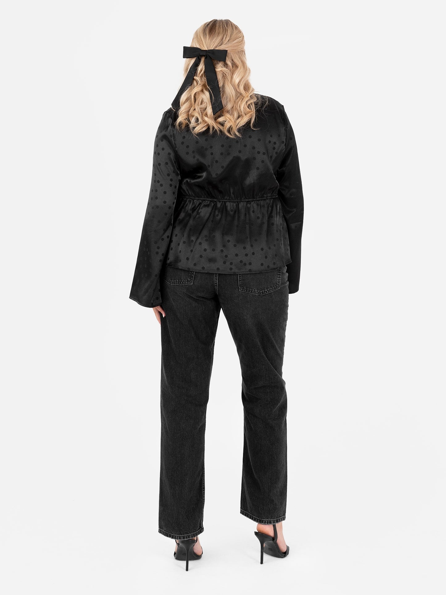 Lovedrobe Black Polka Dot Maxi Sleeve Satin Top