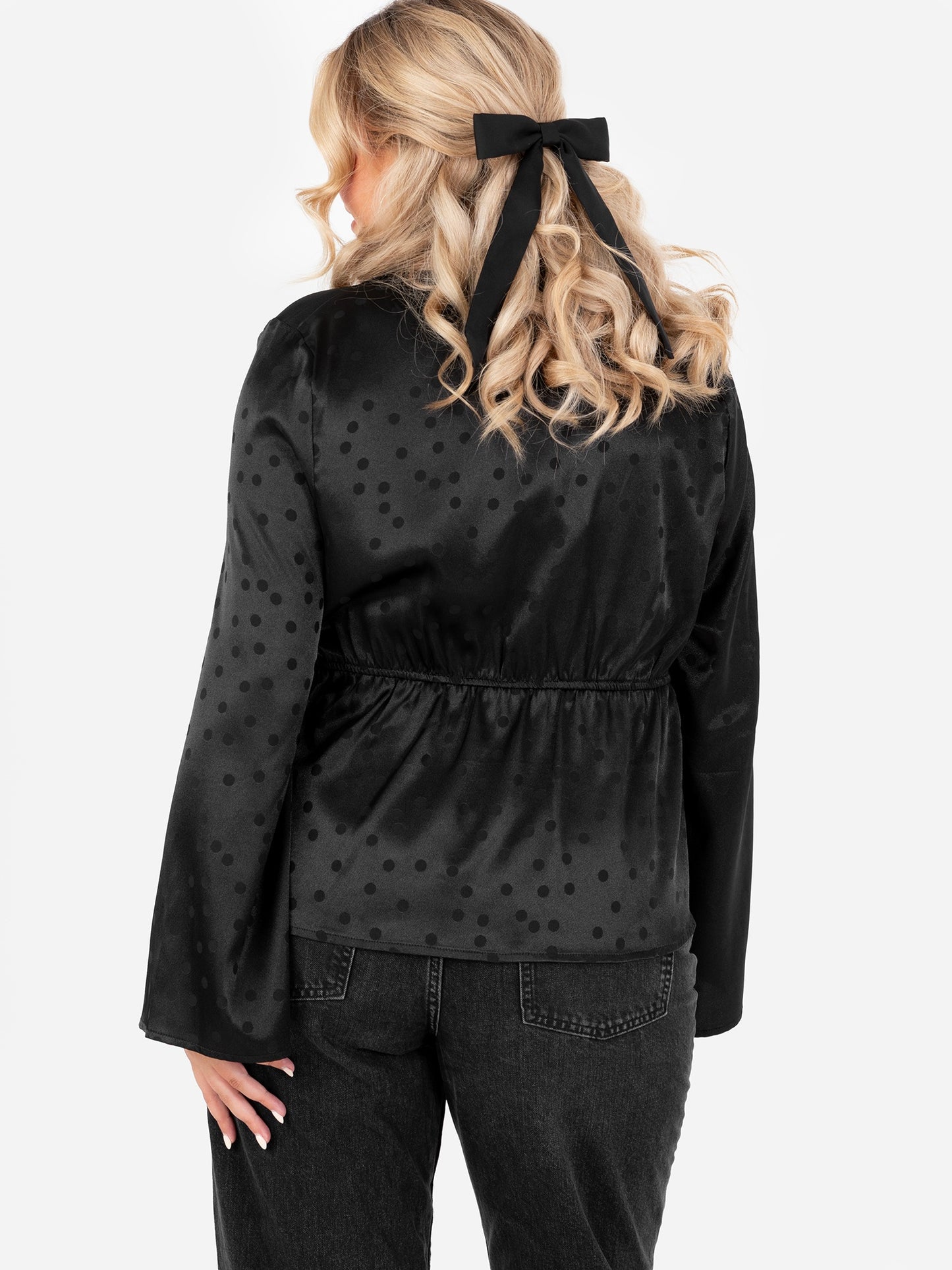 Lovedrobe Black Polka Dot Maxi Sleeve Satin Top