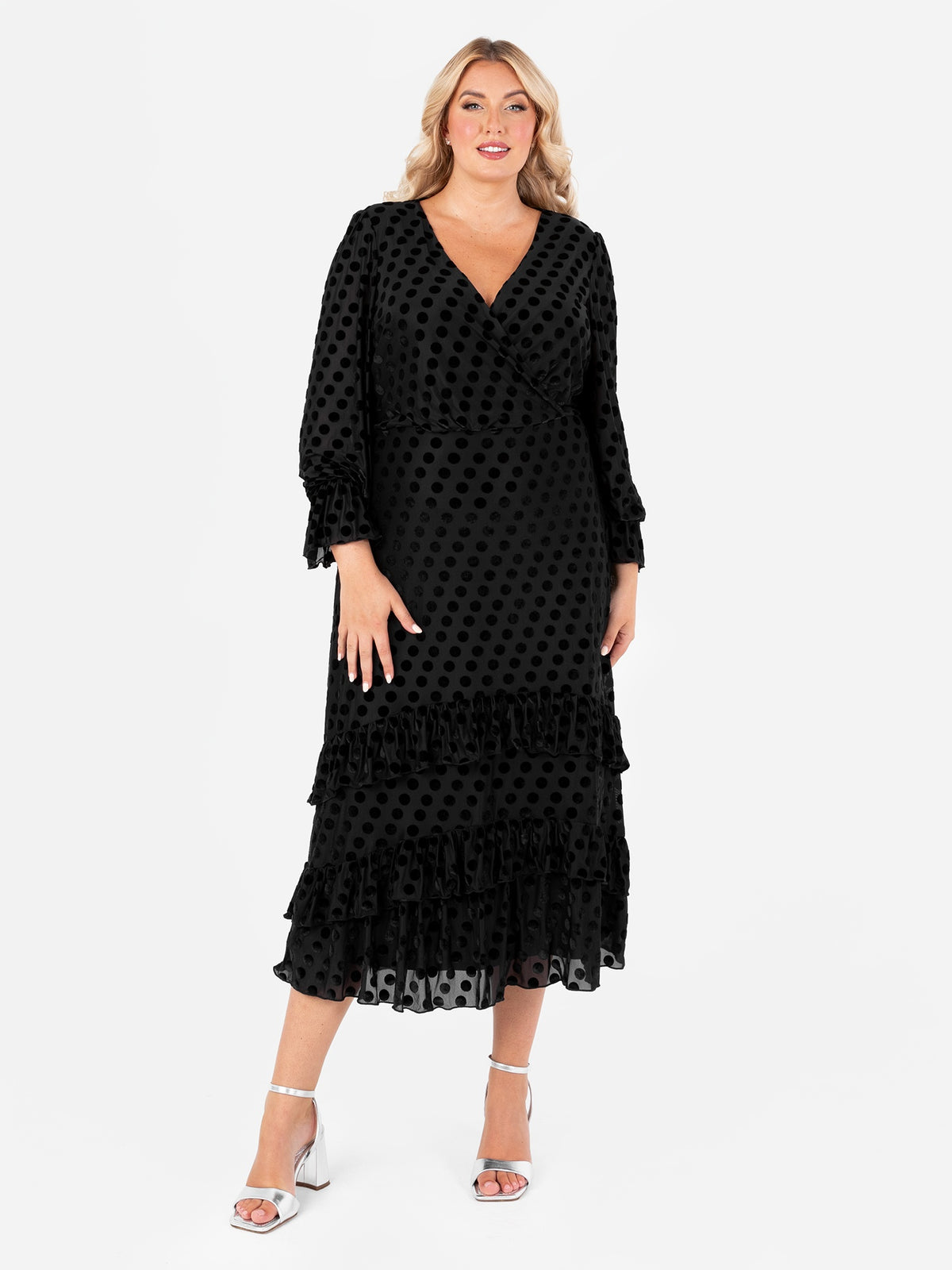 Lovedrobe Flocked Polka Dot Midaxi Dress