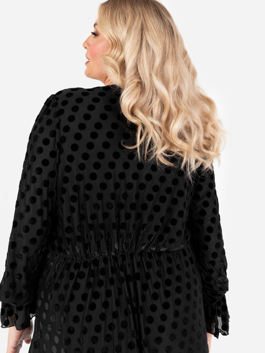 Lovedrobe Black Flocked Polka Dot Midaxi Dress