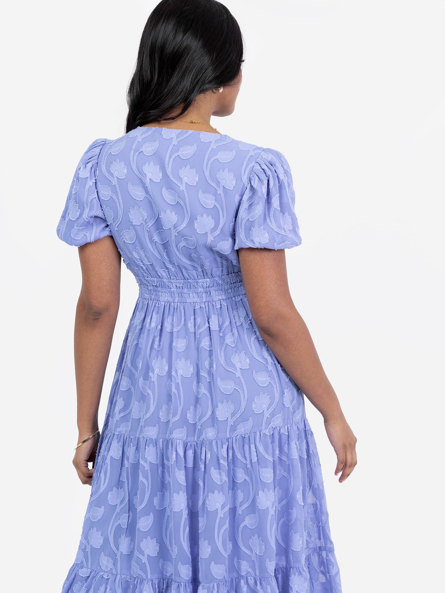 Lovedrobe Blue Short Sleeve Floral Burn Out Midi Dress