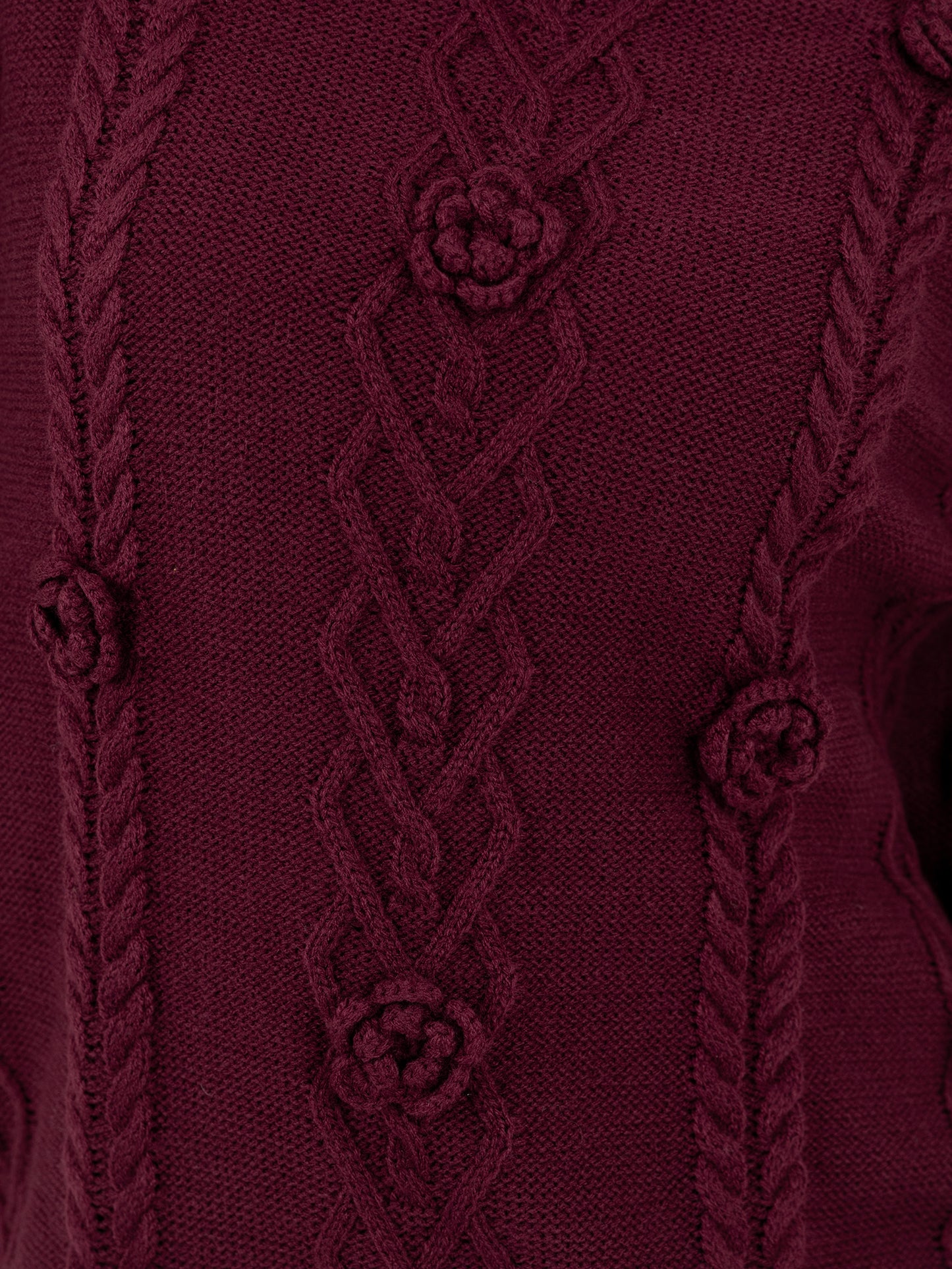 Lovedrobe Burgundy Cable Knit High Neck Jumper with Floral Detail