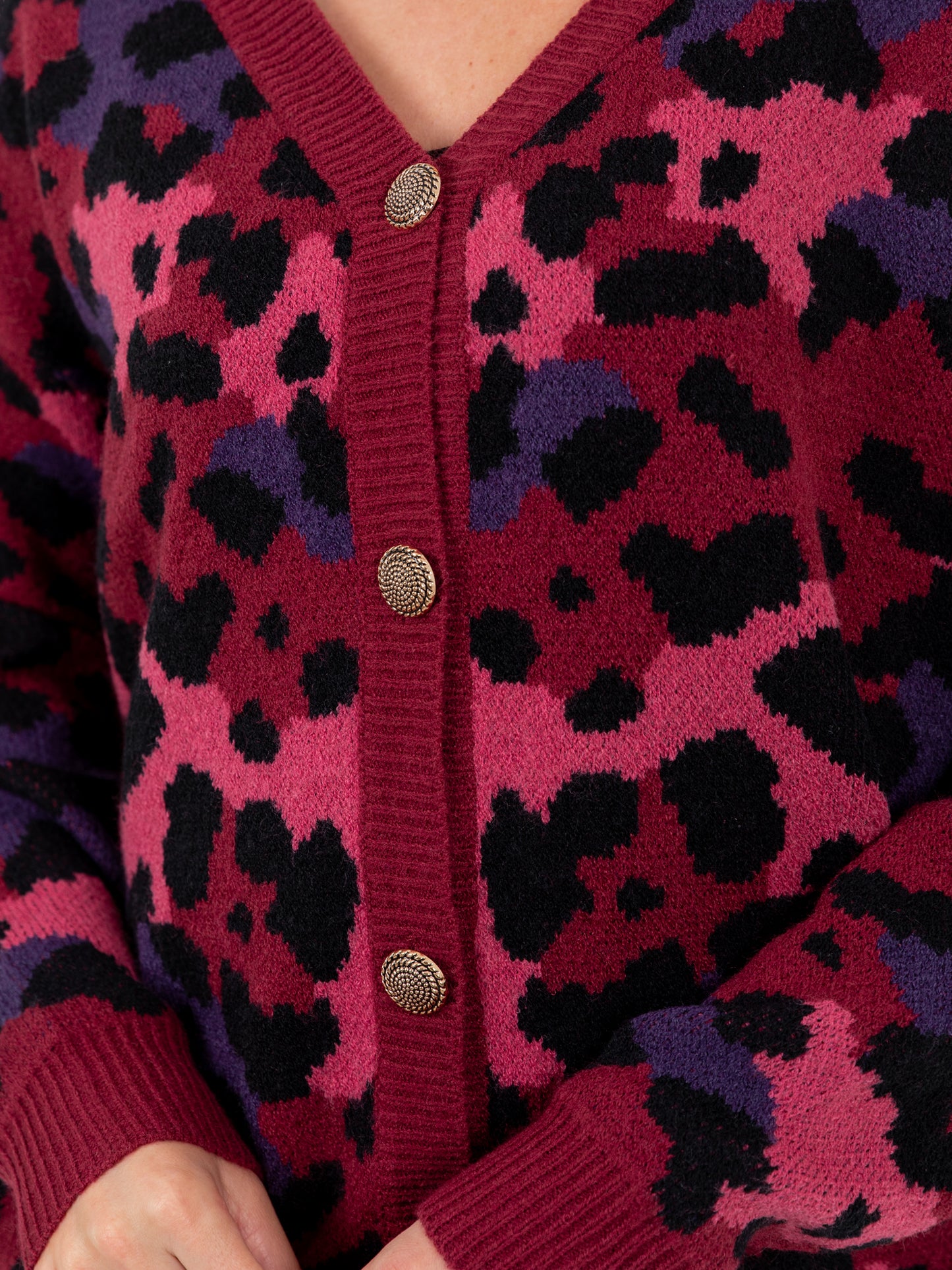 Lovedrobe Leopard Jacquard V Neck Maxiline Cardigan