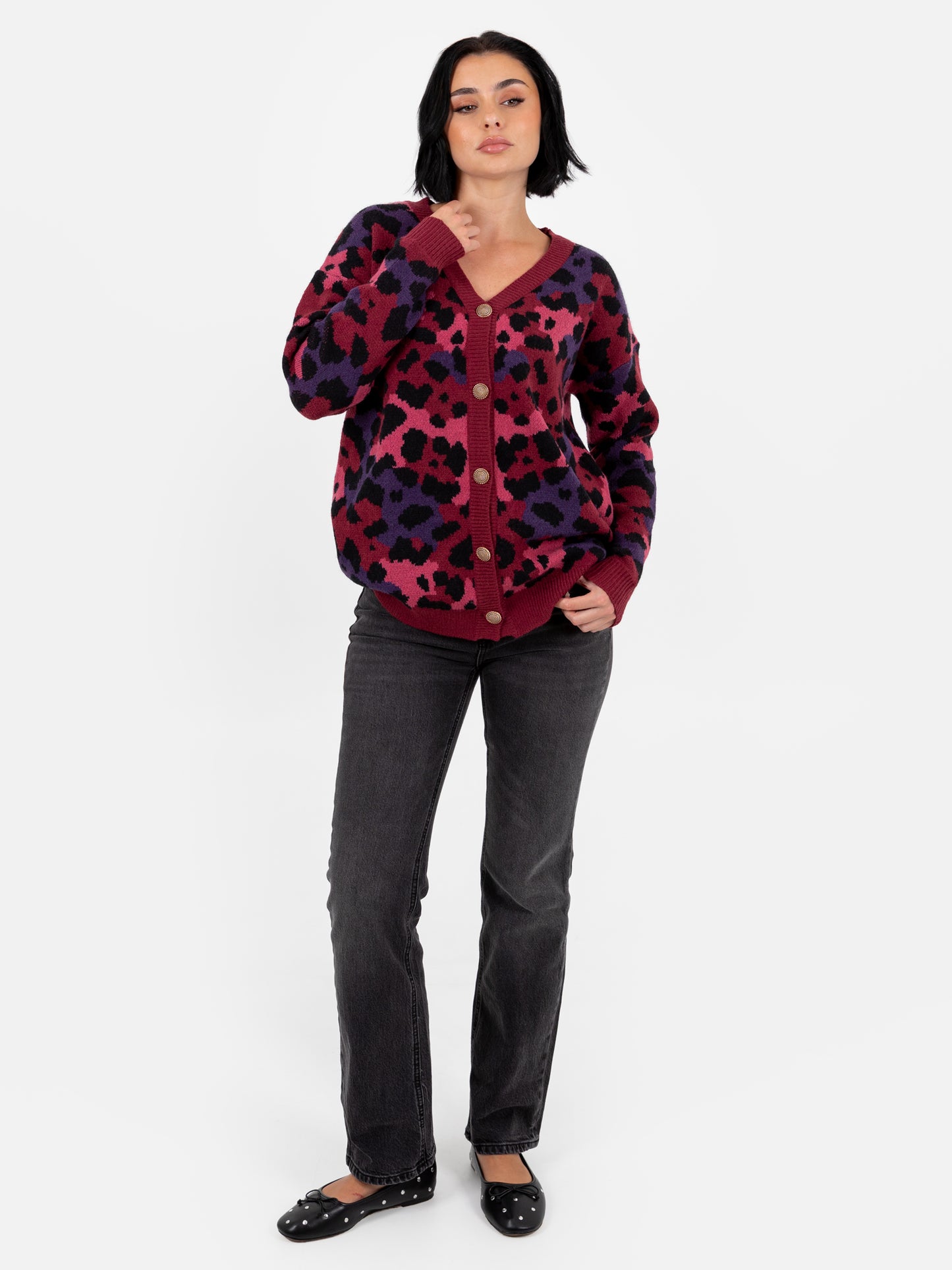 Lovedrobe Leopard Jacquard V Neck Maxiline Cardigan