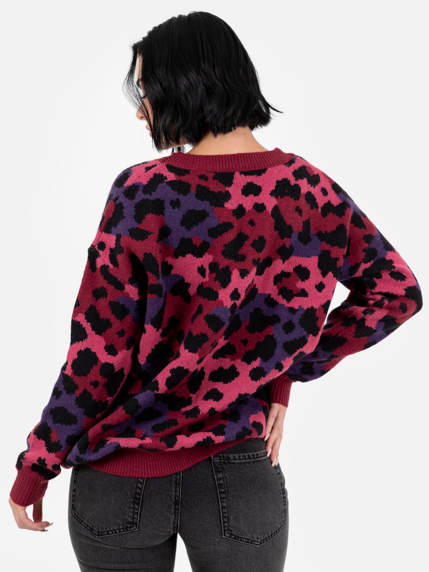 Lovedrobe Leopard Jacquard V Neck Maxiline Cardigan