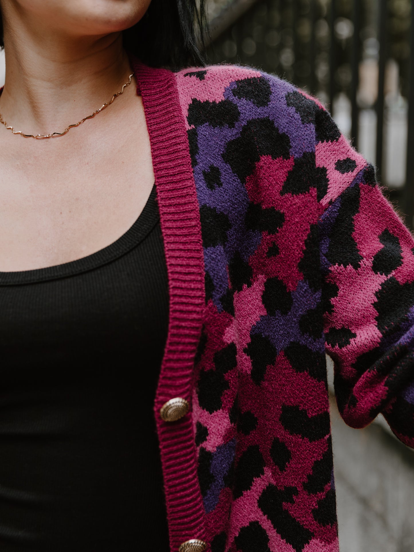 Lovedrobe Leopard Jacquard V Neck Maxiline Cardigan