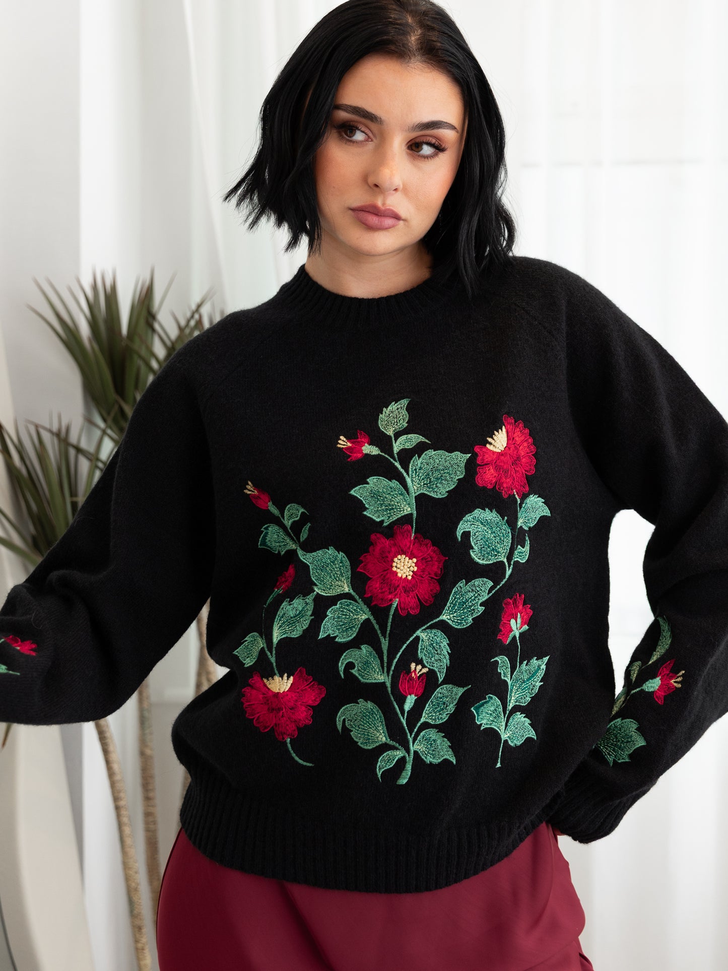 Lovedrobe Floral Embroidered Raglan Sleeve Jumper