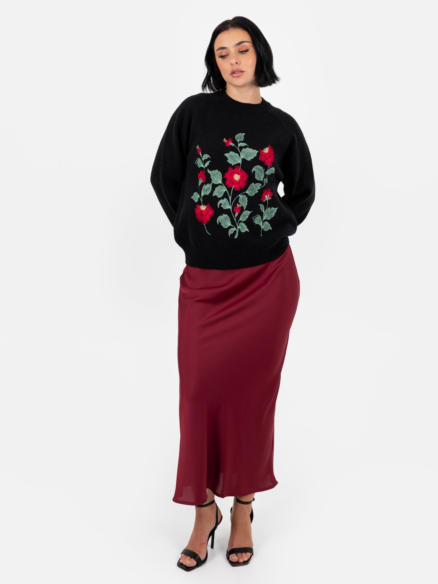 Lovedrobe Floral Embroidered Raglan Sleeve Jumper