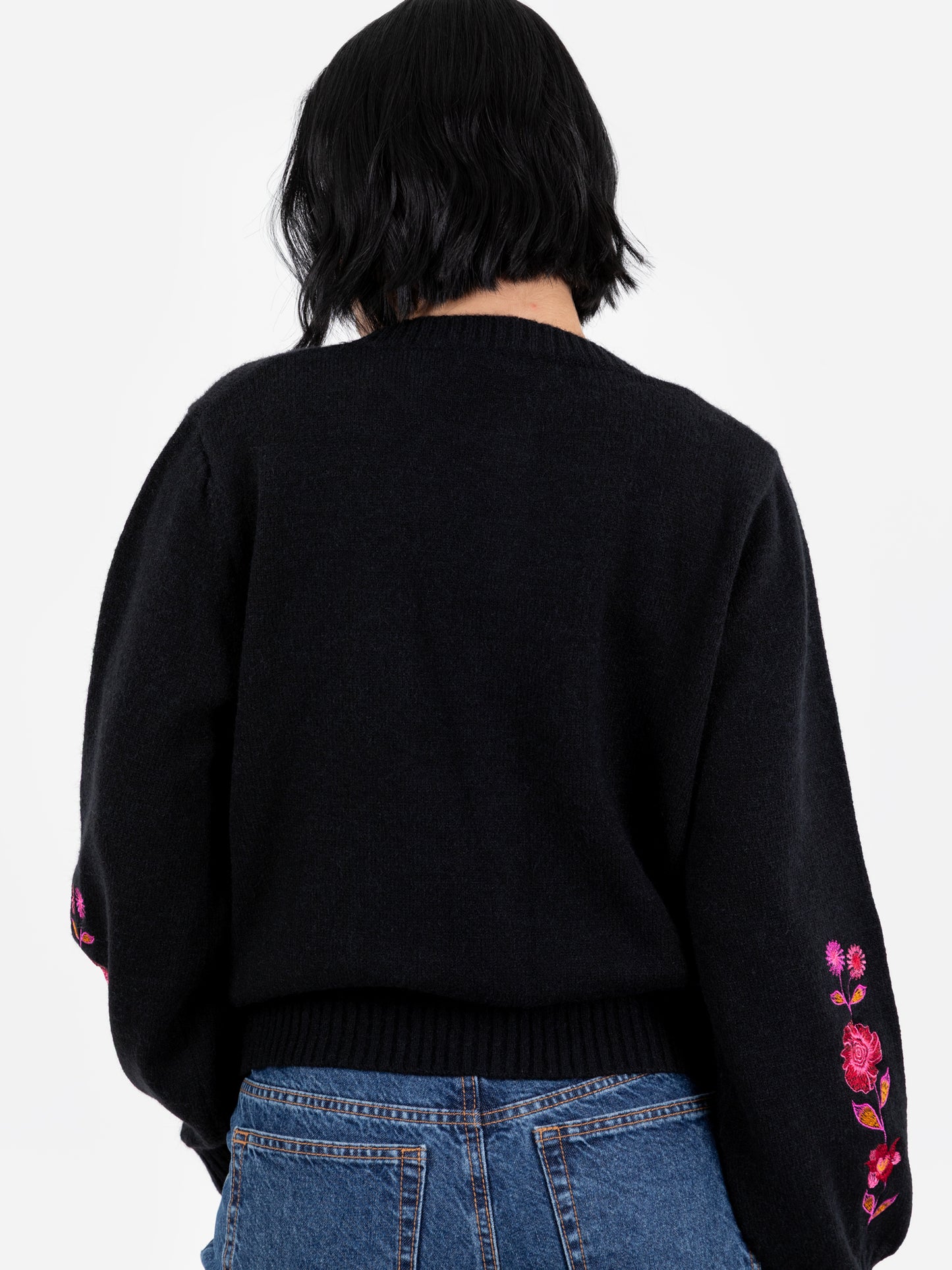 Lovedrobe Floral Embroidered Black Cardigan