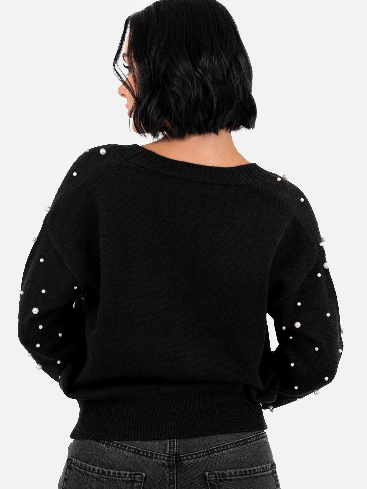 Lovedrobe Pearl Embellished Black Cardigan