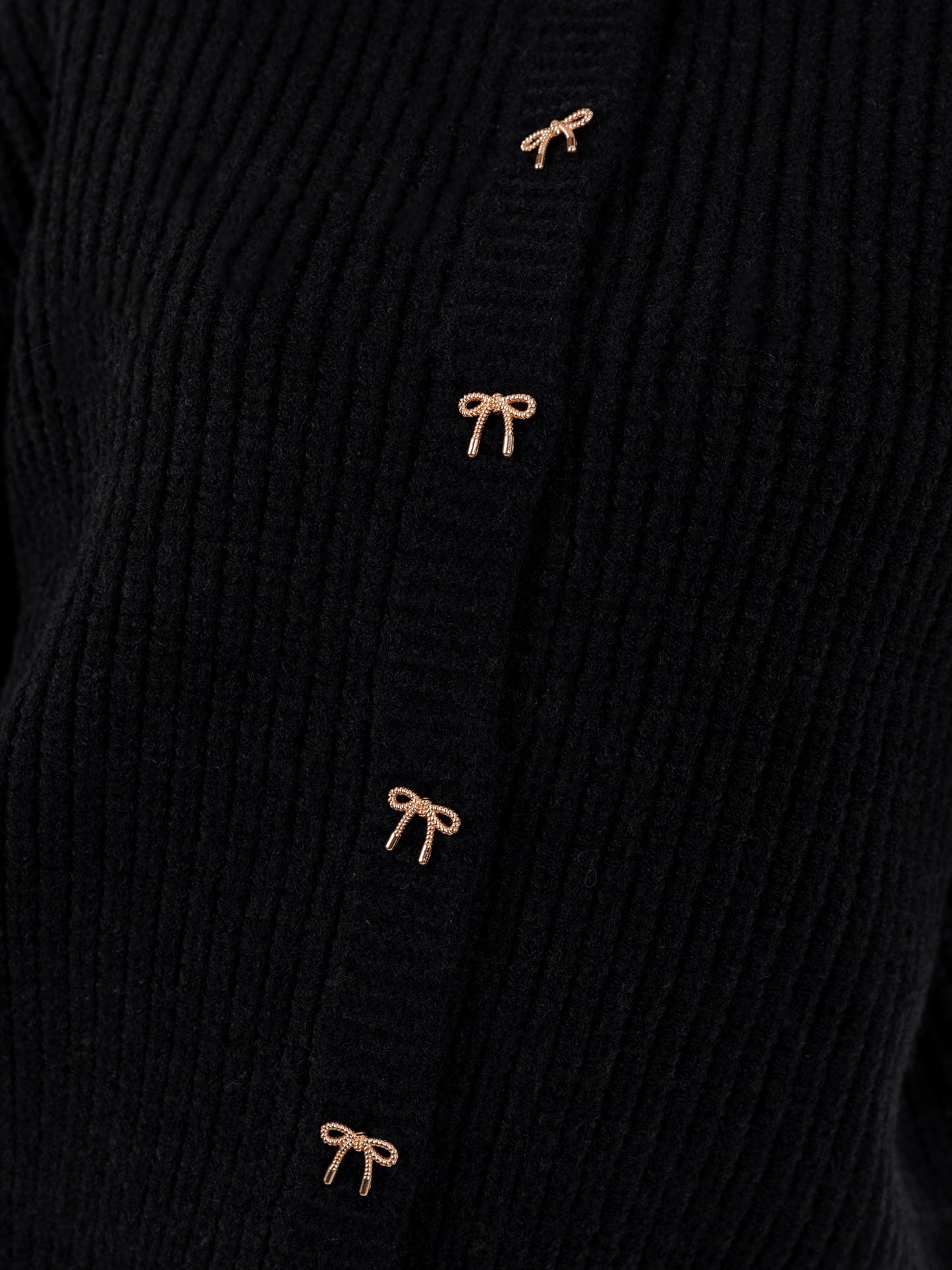 Lovedrobe Bow Button Round Neck Black Cardigan