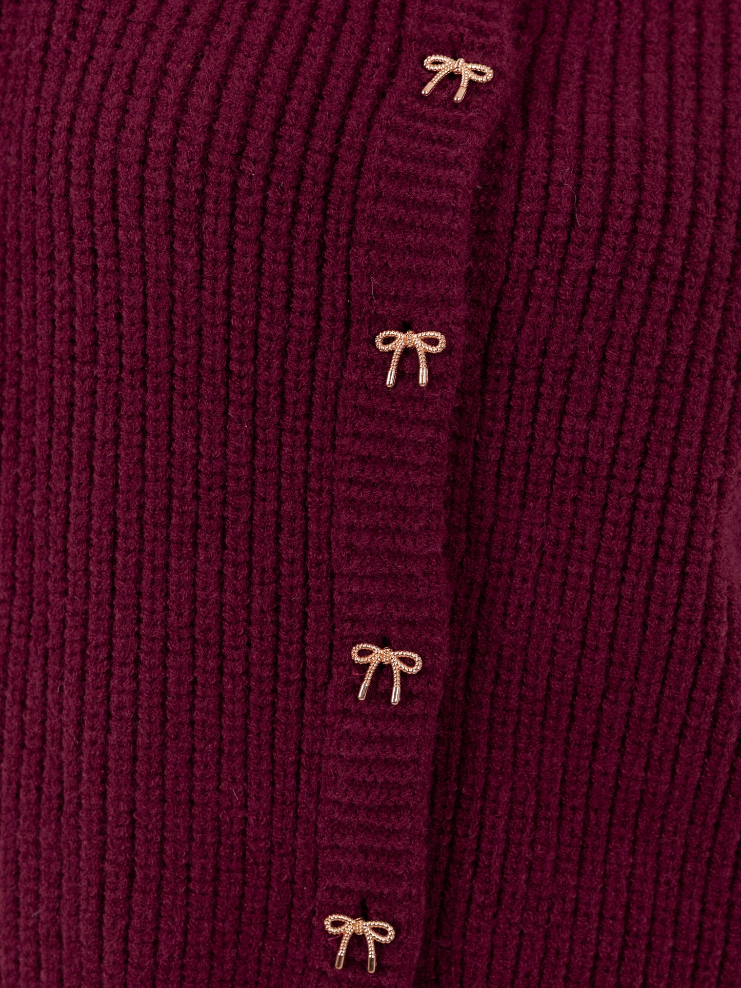 Lovedrobe Bow Button Round Neck Burgundy Cardigan