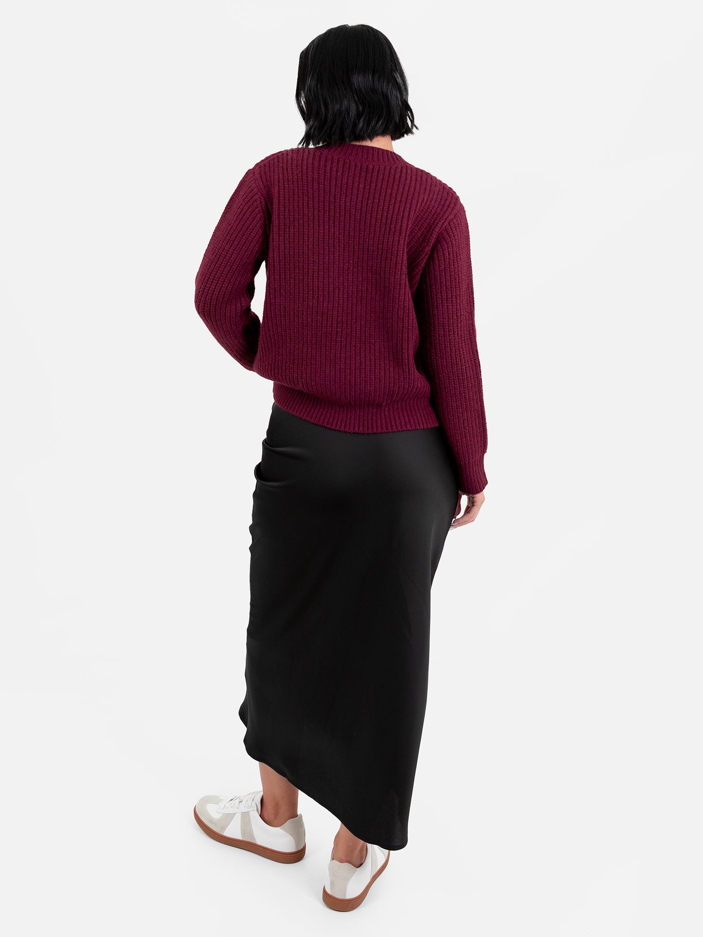 Lovedrobe Bow Button Round Neck Burgundy Cardigan