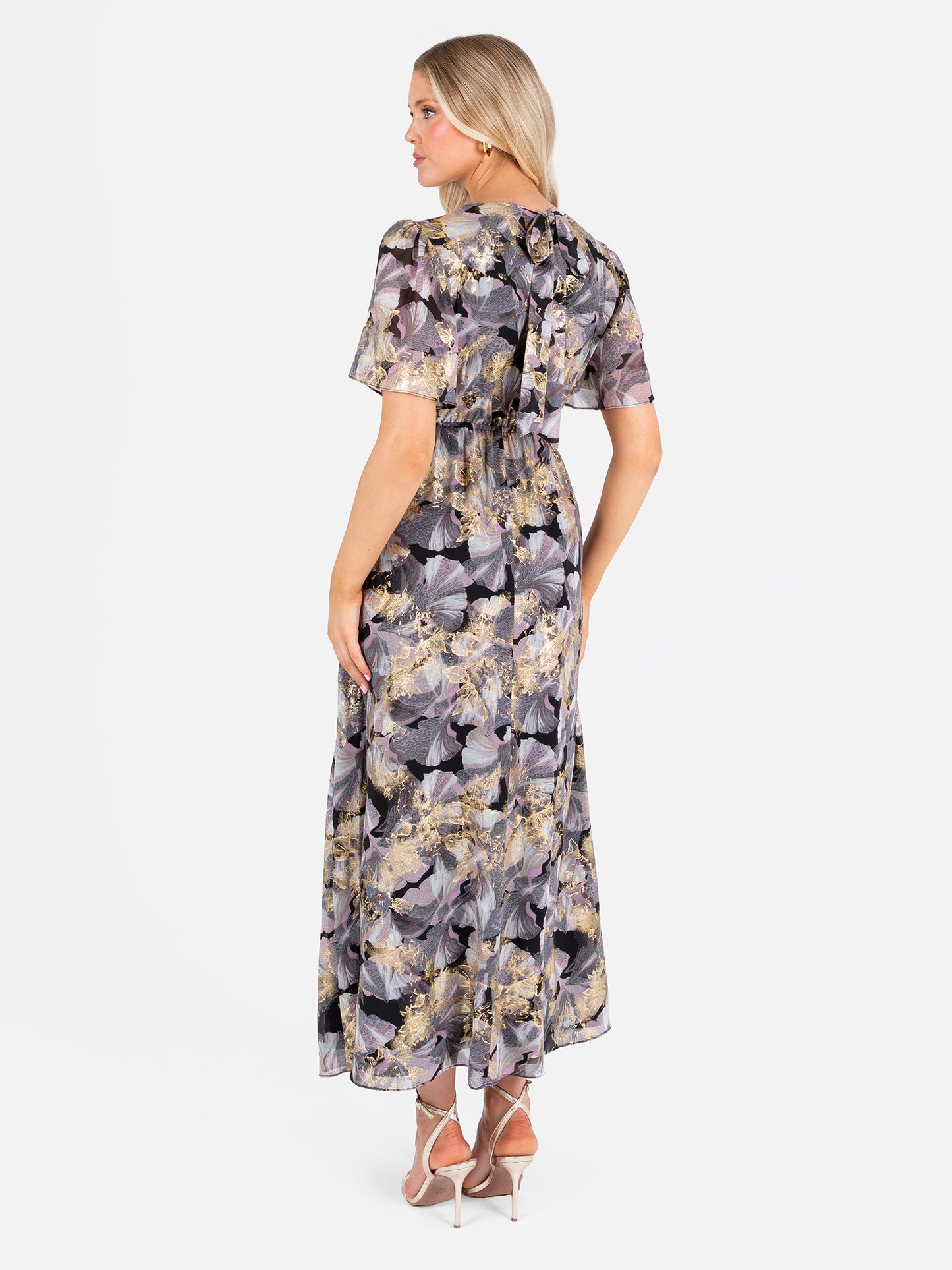 Lovedrobe Floral Angel Sleeve Midaxi Dress with Gold Detail