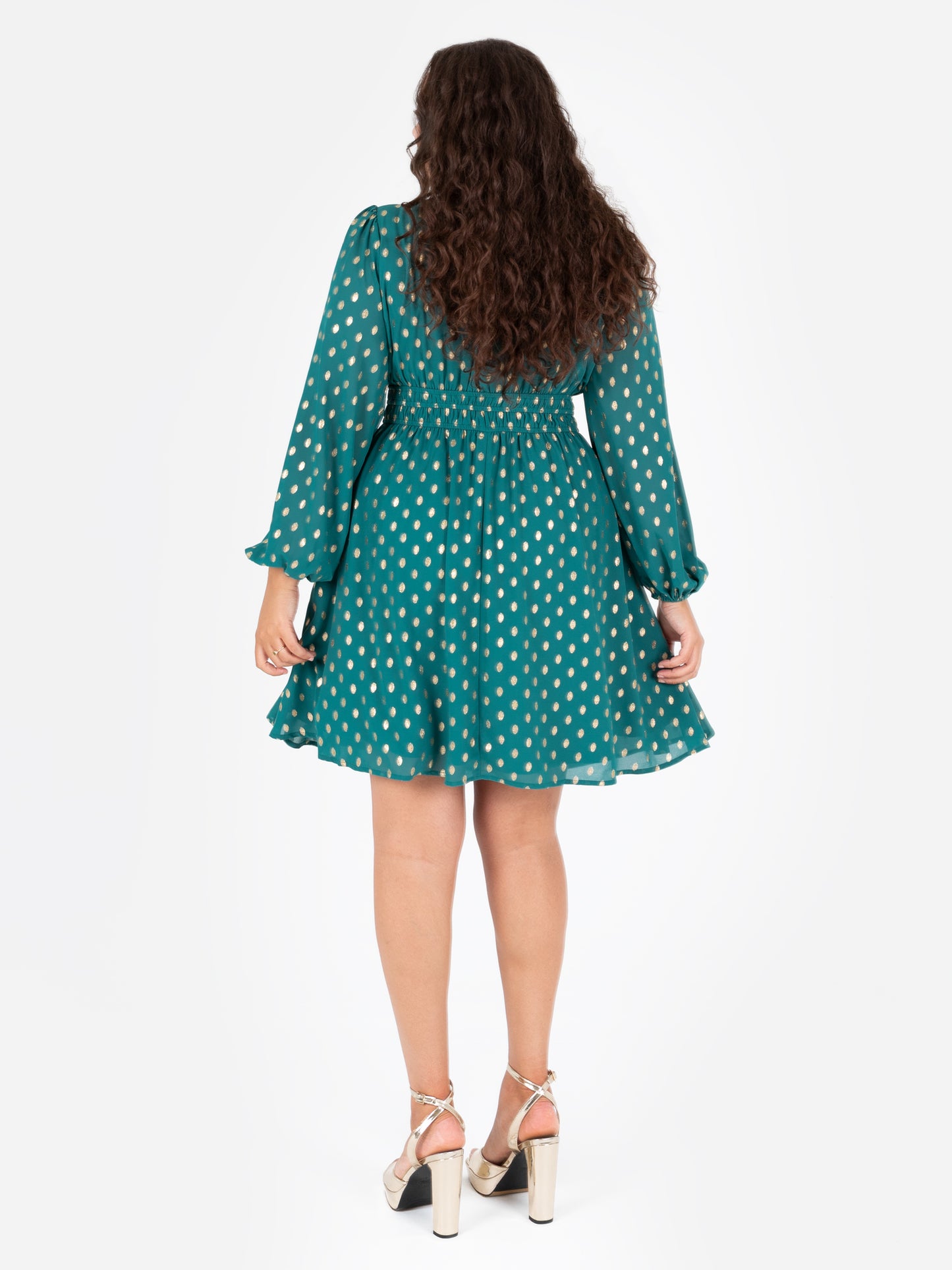 Lovedrobe Green Maxi Sleeve V Neck Mini Dress